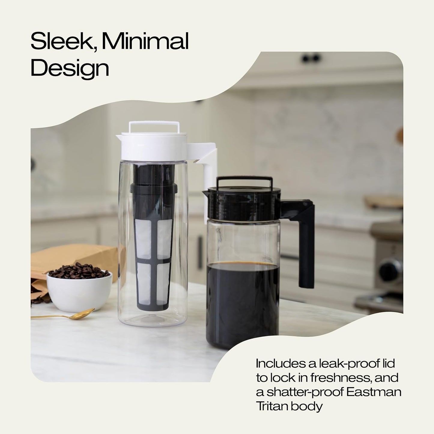 Takeya Tritan Cold Brew Coffee Maker - Airtight Pitcher with Leak-Free Lid - BPA-Free Cold Brew Maker with Silicone Handle - Dishwasher-Safe Pitcher for Homemade Cold Brew - 2 Quart, Black