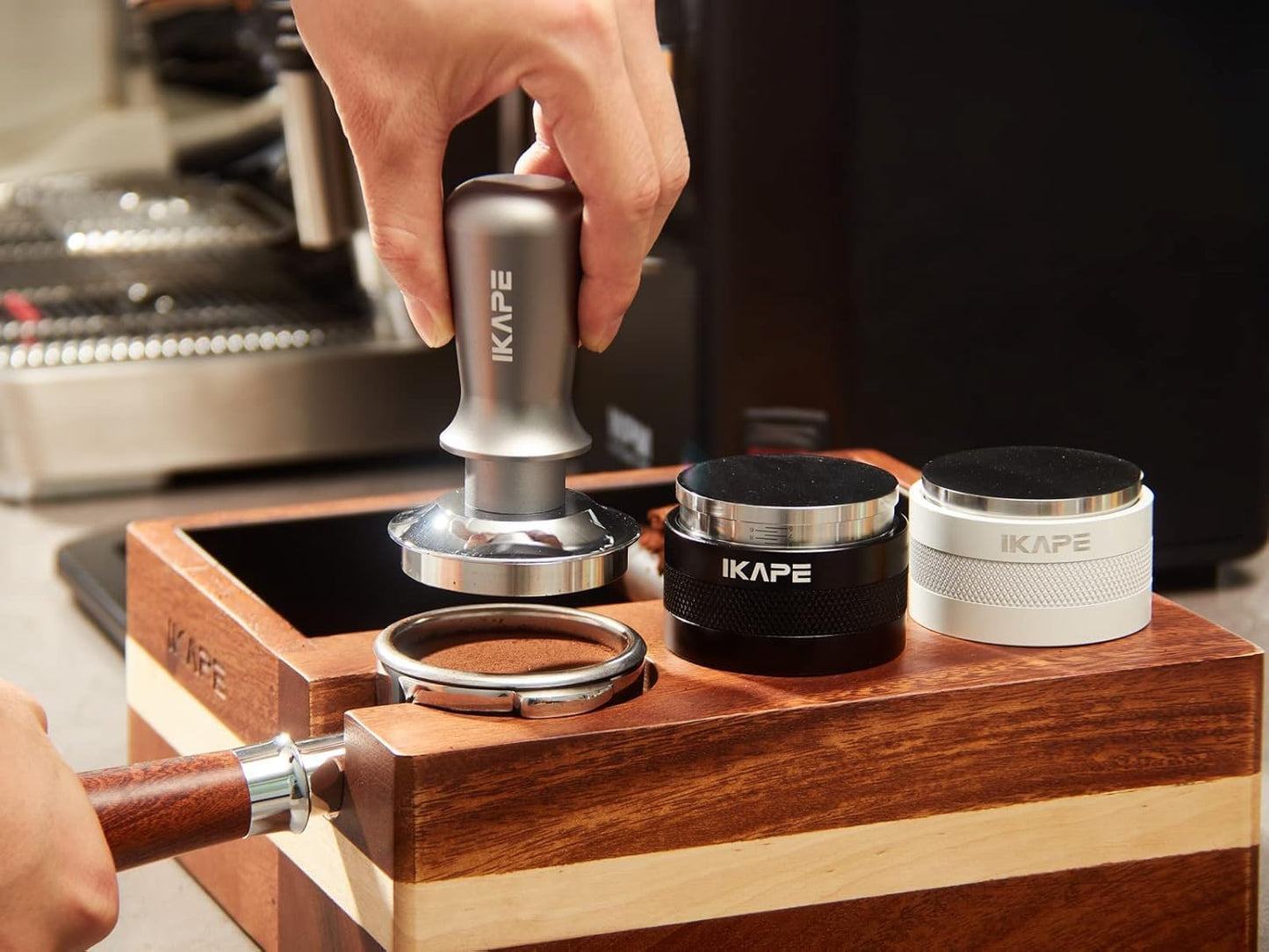 IKAPE 45mm Espresso Tamper, Premium Barista Coffee Tamper with Calibrated Spring Loaded, 100% Flat Stainless Steel Base Tamper for Espresso Machine
