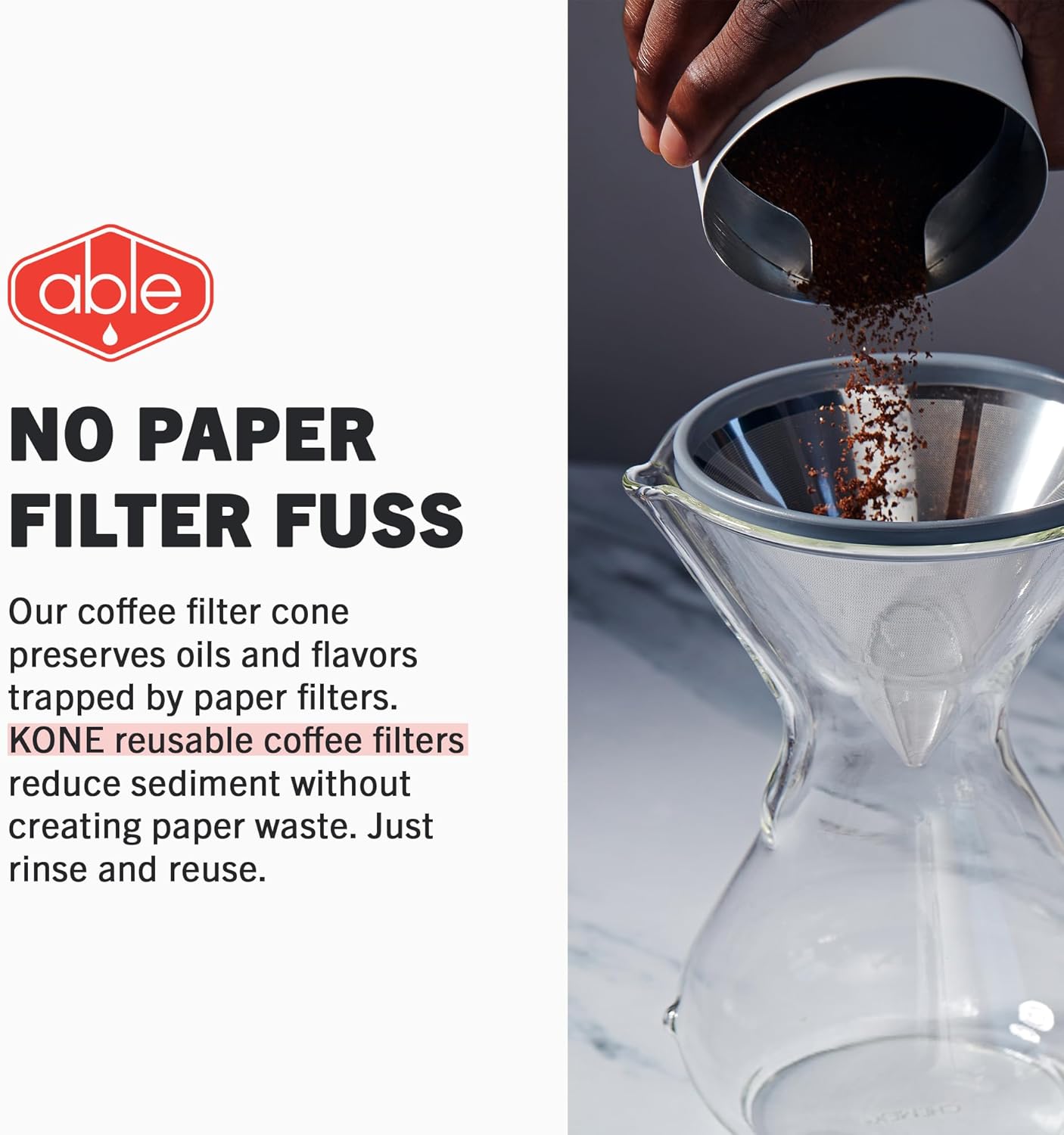 Able KONE for Chemex: The Original Reusable Black Titanium Coffee Filter