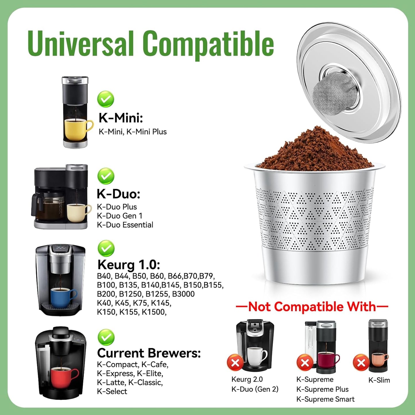 CAPMESSO Reusable K Cups for keurig: Refillable Stainless steel Coffee Pods for Keurig 1.0 Coffee Maker - Upgraded Dual-mesh Coffee Filters for Richer Coffee NO Grit, Eco-Friendly (2 Pack & 3 Rings)