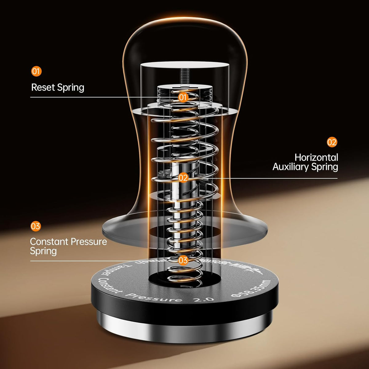 MHW-3BOMBER 51mm Espresso Coffee Tamper with Three Spring Loaded Calibrated Espresso Tamper 30lbs Espresso Hand Tamper with Sound Feedback Titanium Coating Black T6178T-OS