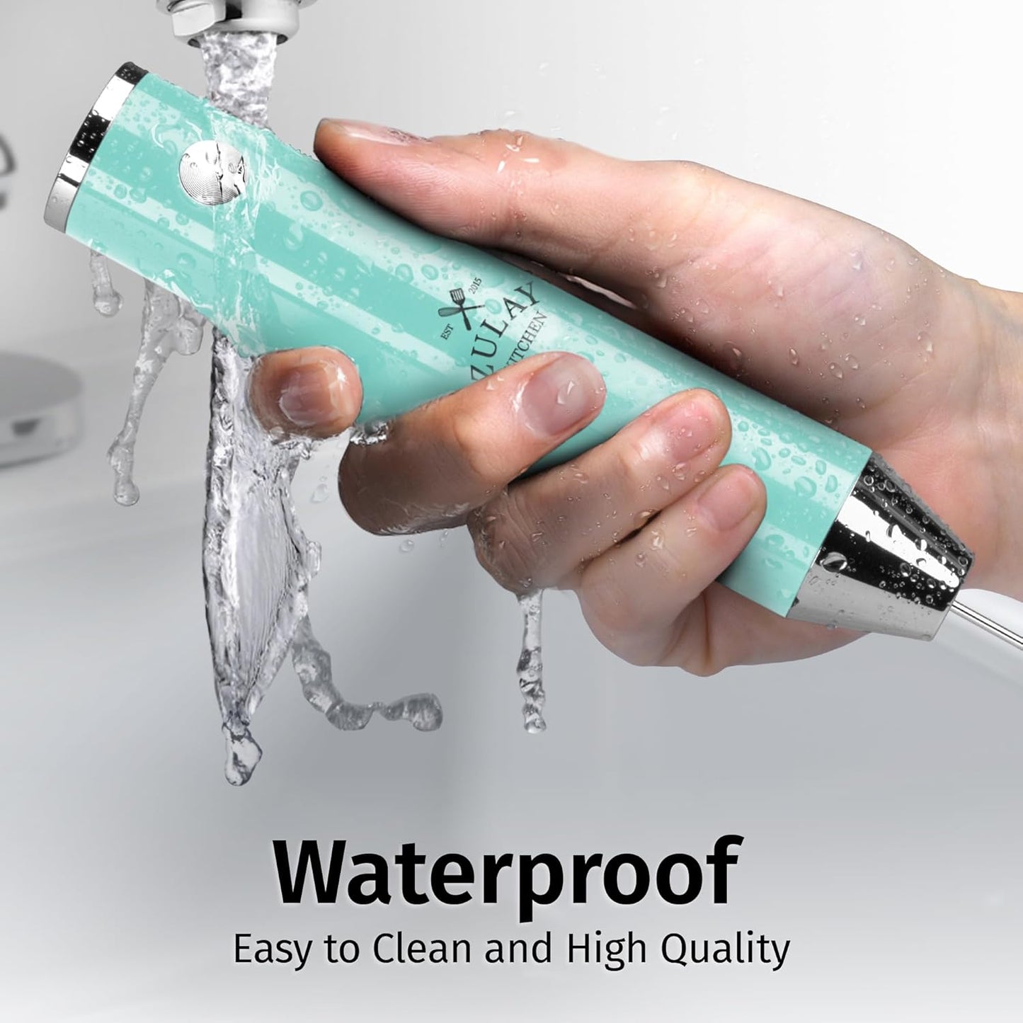 Zulay Kitchen Lux Rechargeable Milk Frother Handheld - Powerful 2-Speed Motor, Fully Waterproof, 2000mAh Battery - Drink Mixer For Latte, Cappuccino, Matcha, Protein Powder - Sky Blue