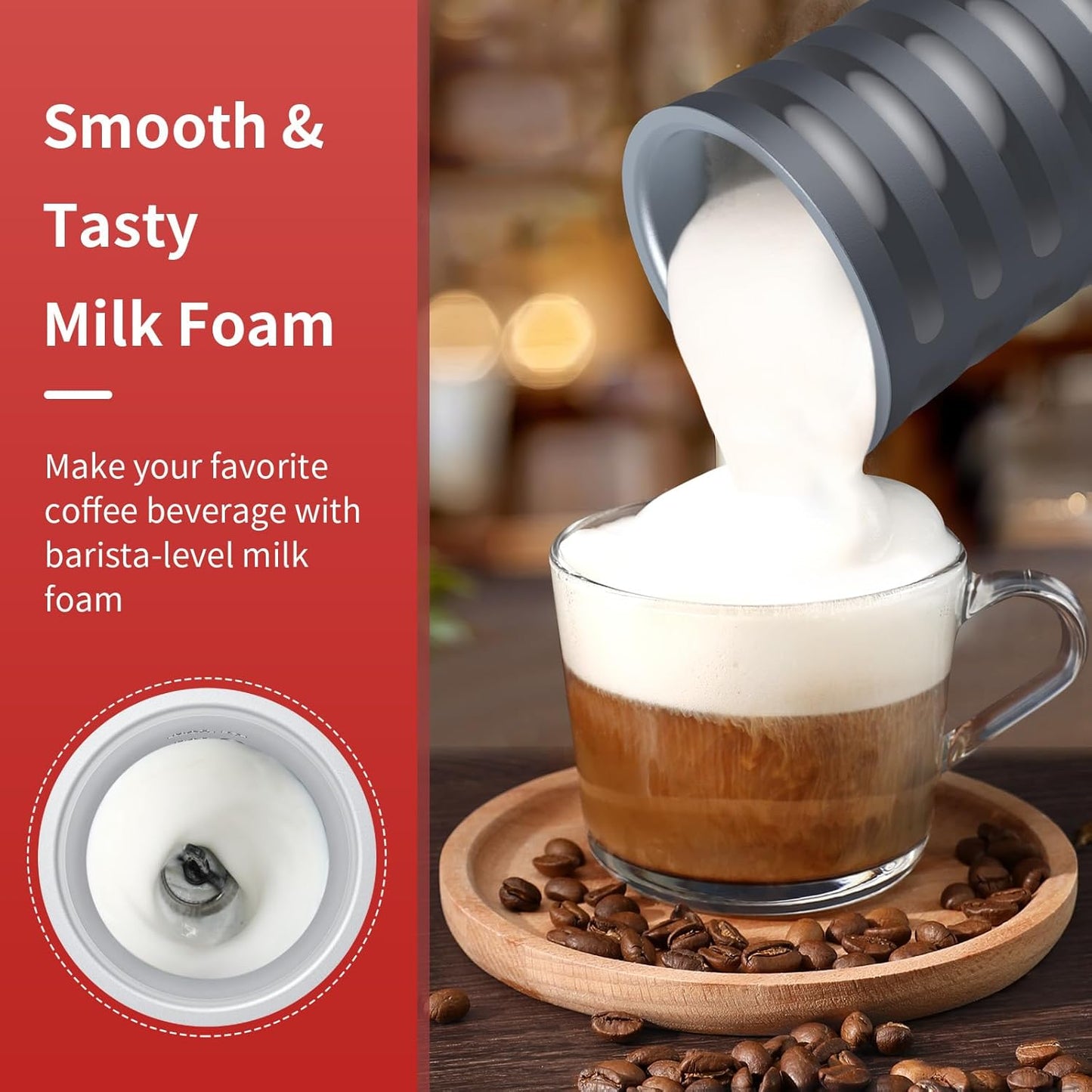 Paris Rhône Milk Frother, 4-in-1 Milk Steamer and Frother, Hot & Cold Foam Milk Warmer with Temperature Control(Grey)