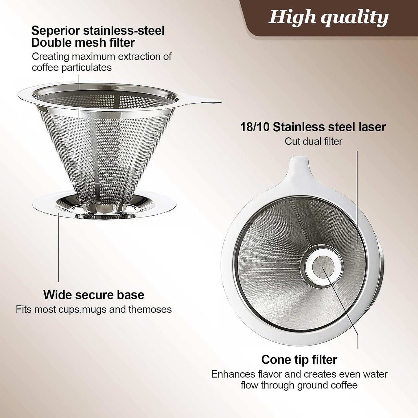 Pour Over Coffee Dripper, Slow Drip Paperless Coffee Filter, Pour Over Coffee Maker for 1-2Cups Brew, Double Mesh Design of Manual Reusable Cone Filter