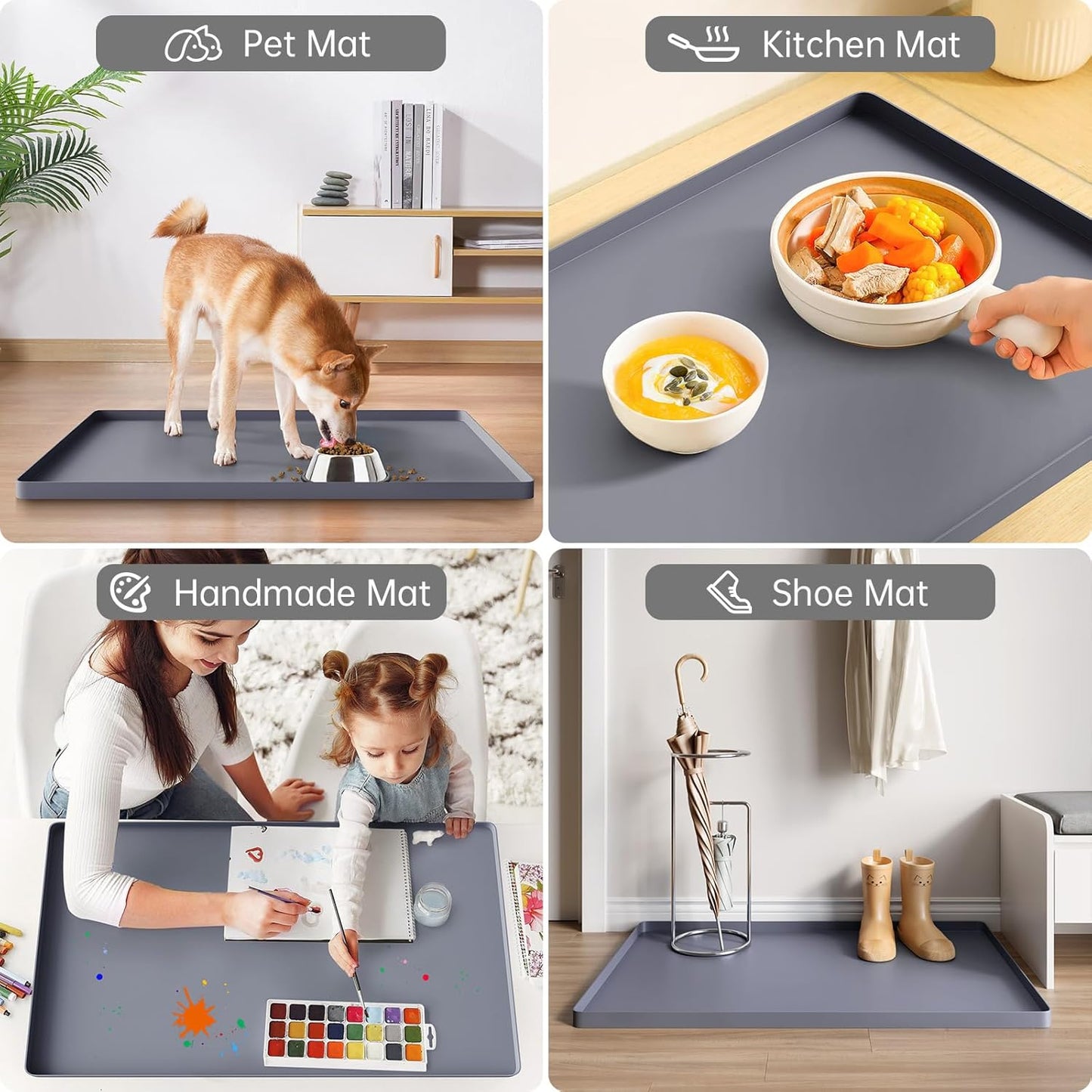 FLATO Waterproof Under Sink Mat 34" x 19" Shelf Liner for Kitchen and Bathroom, Cabinet Protector, Organizers and Storage, Flexible Silicone Drip Tray