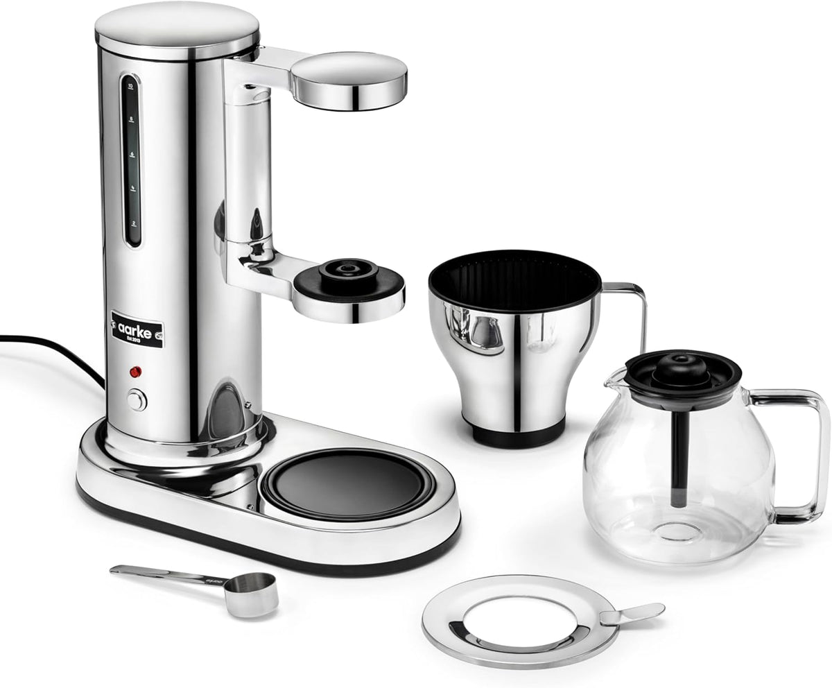 aarke Coffee Maker - Electric Drip Brewer with Automatic Drip-Stop, SCA-certified, Stainless Steel with 10 Cup/ 42 fl oz, Glass Carafe, Brews Full Pot in Under 6 Minutes