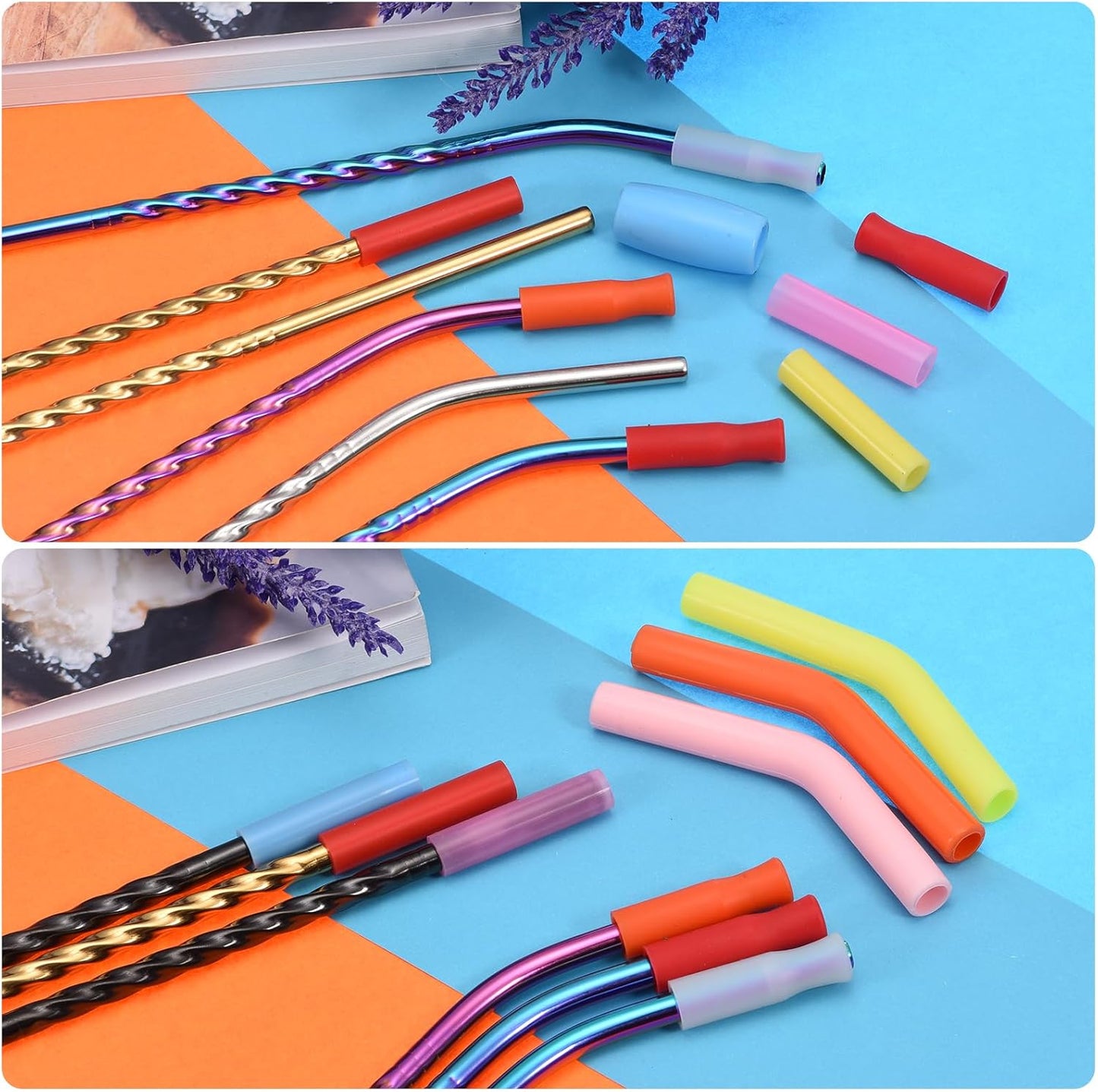 uxcell 12pcs Silicone Straw Tips, Silicone Straw Elbows Tip, Soft Reusable Metal Straw Covers Fit for 8mm/0.31" OD Stainless Steel Straws, Sky Blue