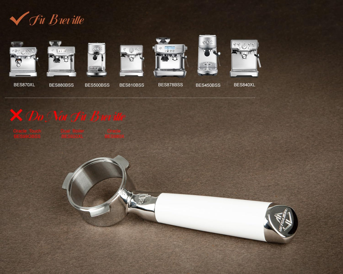 54mm Bottomless Portafilter Set – Includes Precision Filter Basket, Puck Screen & Stand – Compatible with Breville Barista Express, Barista Pro & 54mm Breville Machines, White