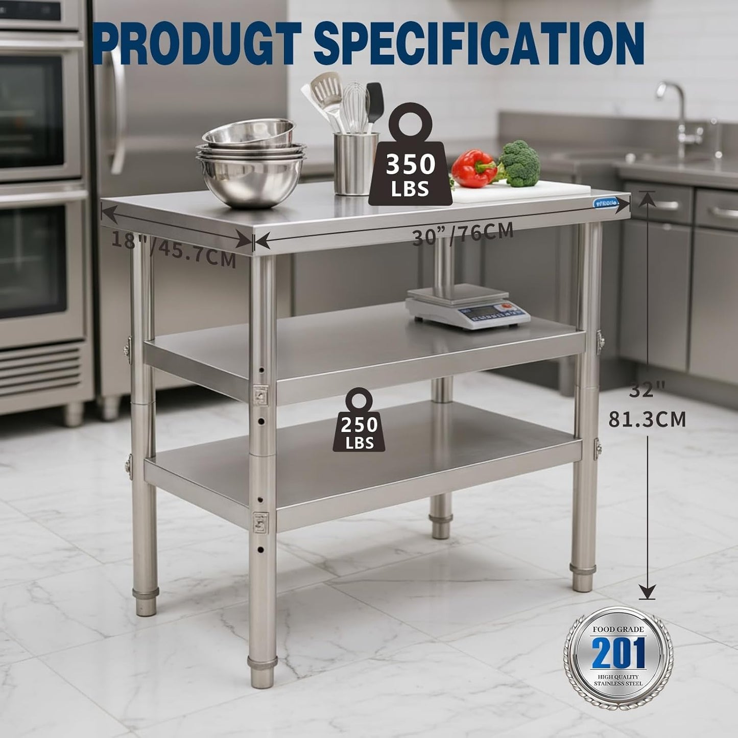 Stainless Steel Table Commercial Stainless Steel Prep Table 18 x 30 Inch, NSF Metal Commercial SS Kitchen Prep Worktable for Restaurant Kitchen Garage Warehouse