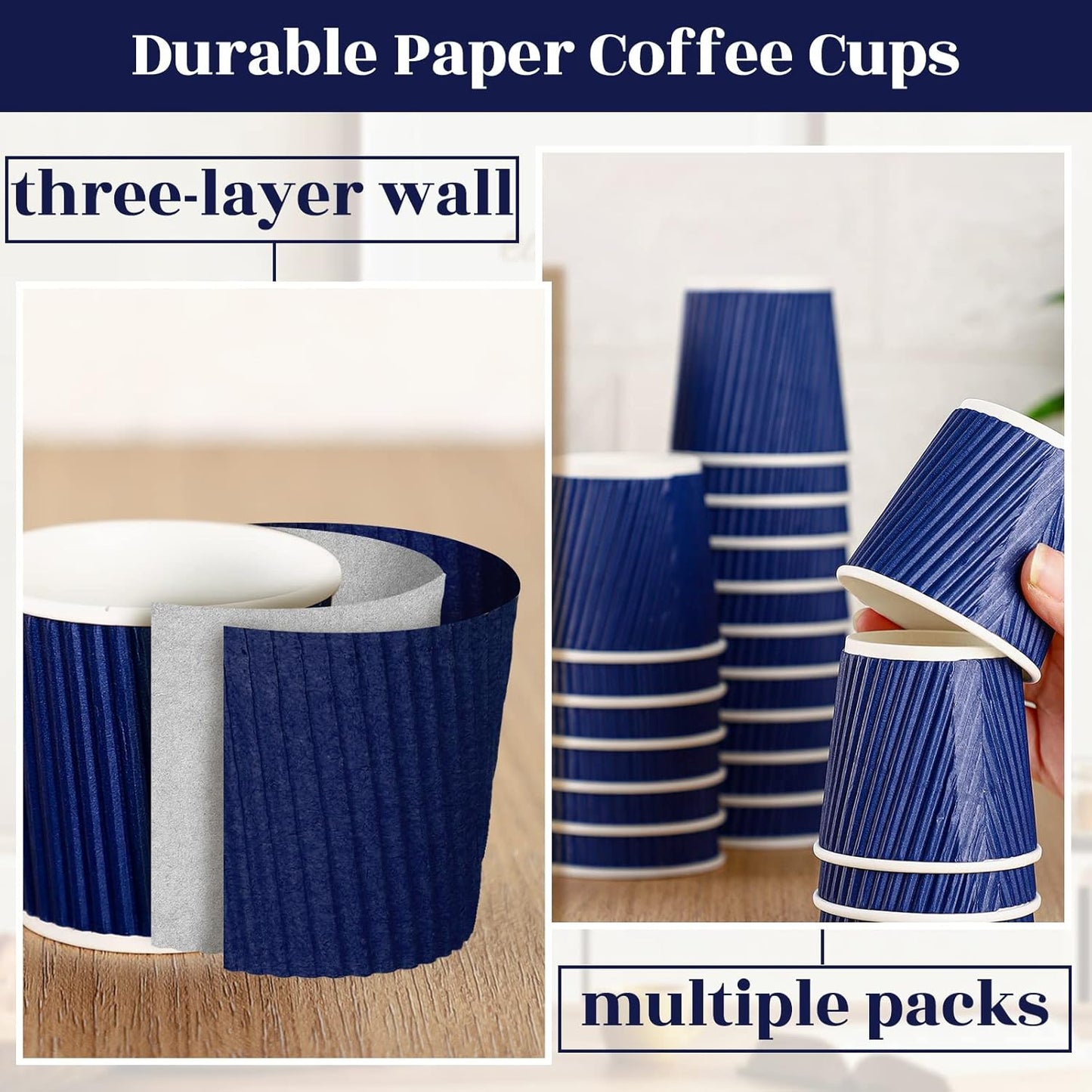 Yaomiao 200 x Disposable Espresso Cups, 4 oz, Corrugated Paper, Insulated, Heat Resistant, Blue, for Party, Cold Drinks, Tea