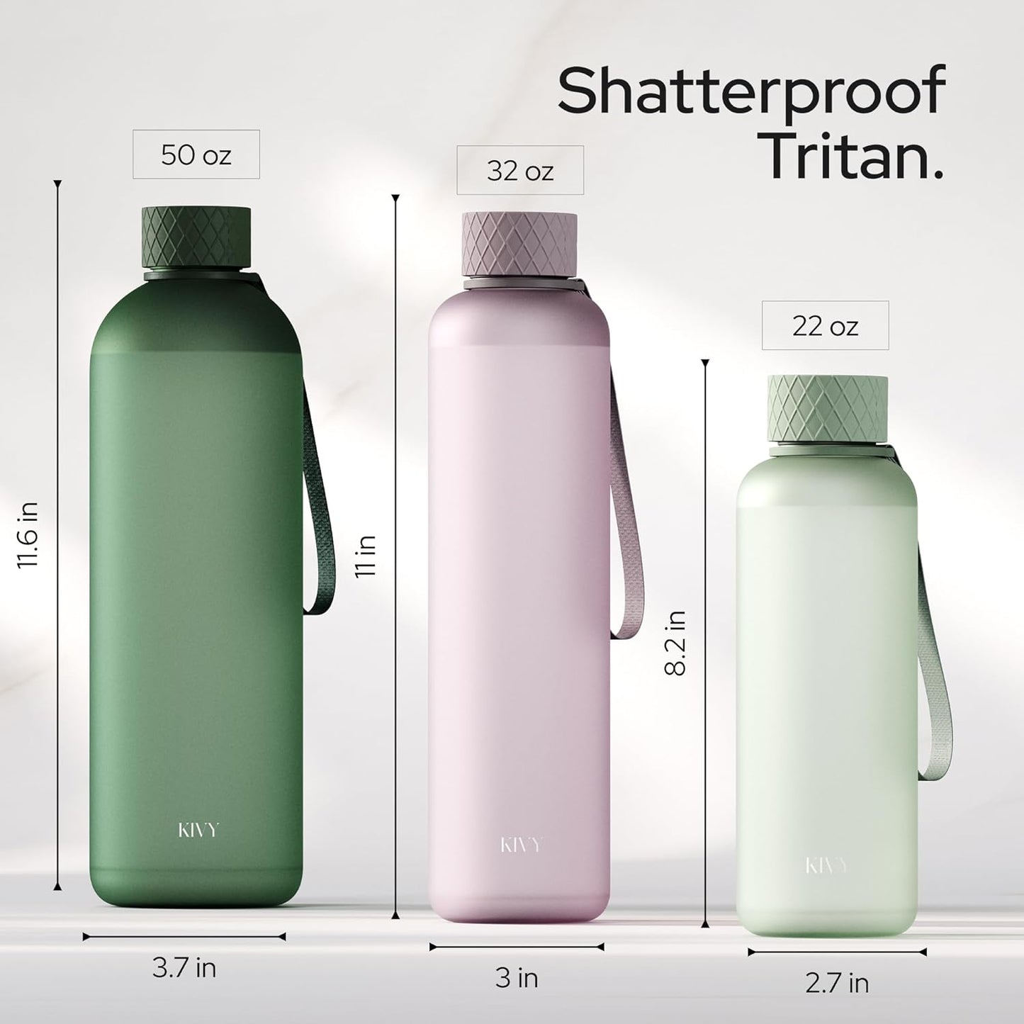 KIVY Slim Water Bottle 32oz [Lightweight & Shatterproof] Fits Backpack & Cupholder for Travel, Sports, School, Gym - Dark green water bottle no straw - Gym water bottle screw top - Dishwasher Safe