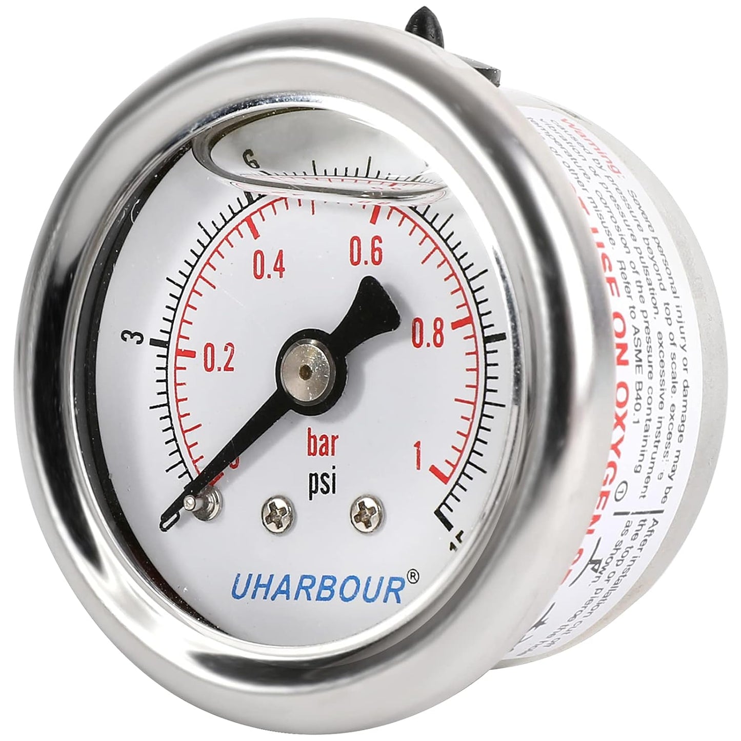 Glycerin Filled Pressure Gauge with 304 Stainless Steel Case, 1-1/2" Dial Size, 0-15Psi/Bar, High Accuracy, 1/8" NPT Center Back Mount…