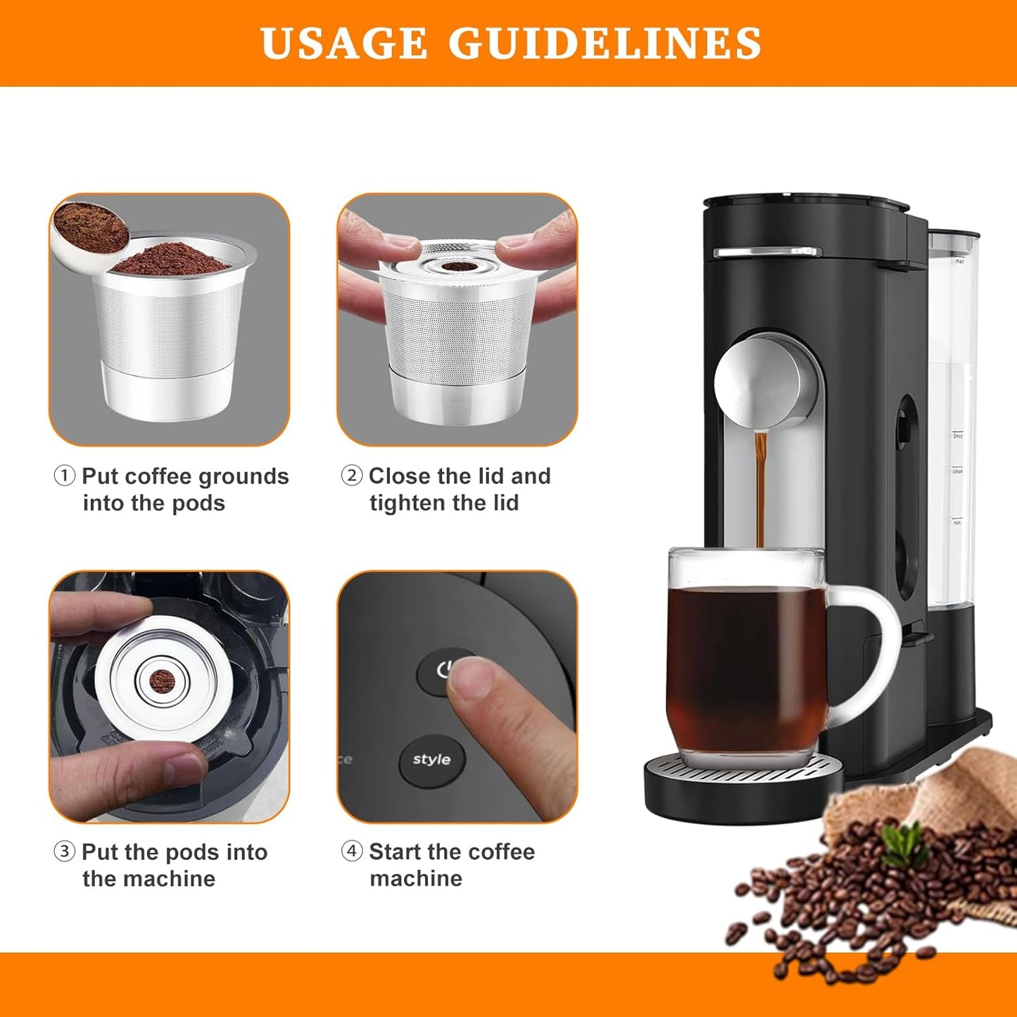 Reusable Stainless Steel K Cups Compatible with Ninja Pods and Grounds Coffee Maker Dual Brew CFP101 & Ninja Single-Serve PB051/PB041, Reusable Coffee Filter Pods Accessories (2 Pack)