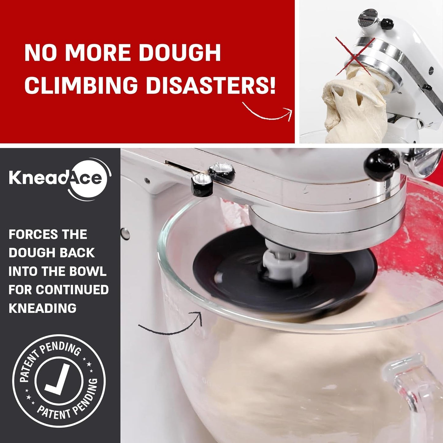 Dough Hook Shield For Kitchen Aid - Prevents Your Dough from Climbing Up and Clogging Up Your Mixer – Mess Free Mixer Accessory Compatible With KitchenAid C Shape Dough Hooks (Dark Grey)