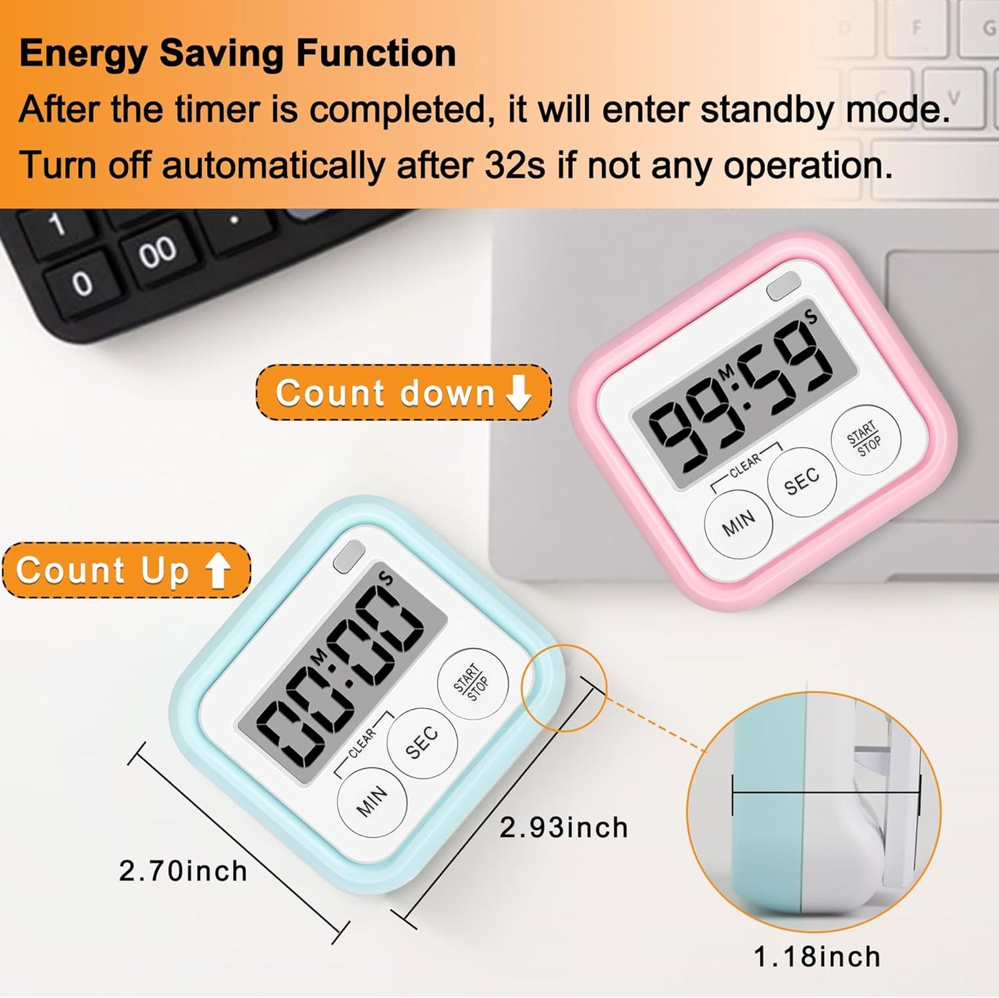 Timer, Kitchen Timers for Cooking Classroom Timer for Kids Teachers Magnetic Digital Timers 4 Pack, Blue