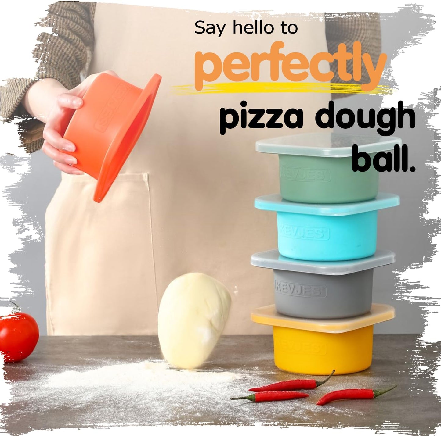 PLUS-1000ml Pizza Dough Proofing Box for DIY Artisan Pizza, Food Grade Silicone Stackable Containers with Lids. Freezer, Fridge, Dishwasher Safe (2Green Plus+2Space Grey Plus)