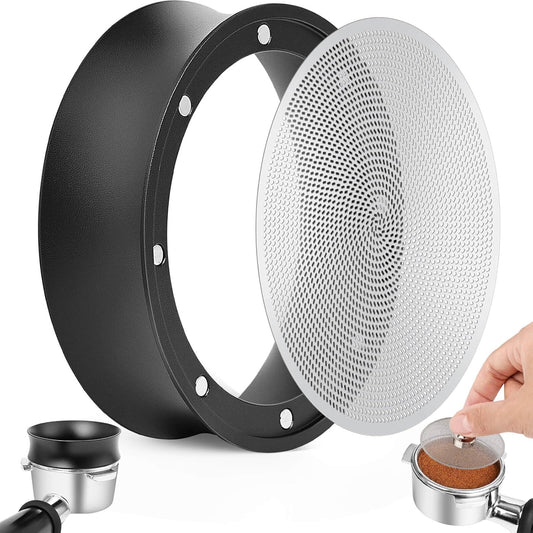 51mm Magnetic Dosing Funnel and Puck Screen Set - Espresso Coffee Dosing Ring, 19mm Anodized Aluminum with 8 Neodymium Magnets Compatible with 51mm CASABREWS/Delonghi Decica Portafilter (Black)