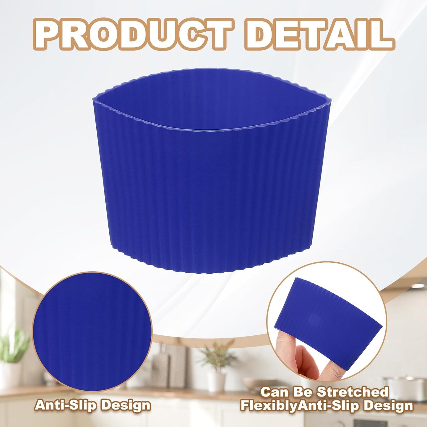 uxcell 6Pack Coffee Cup Sleeves, Reusable Silicone Heat Resistant Cup Protective Sleeve Nonslip Mug Protector Cover for Home Travel Coffee Mug Glasses Water Bottle Boots, Dark Blue