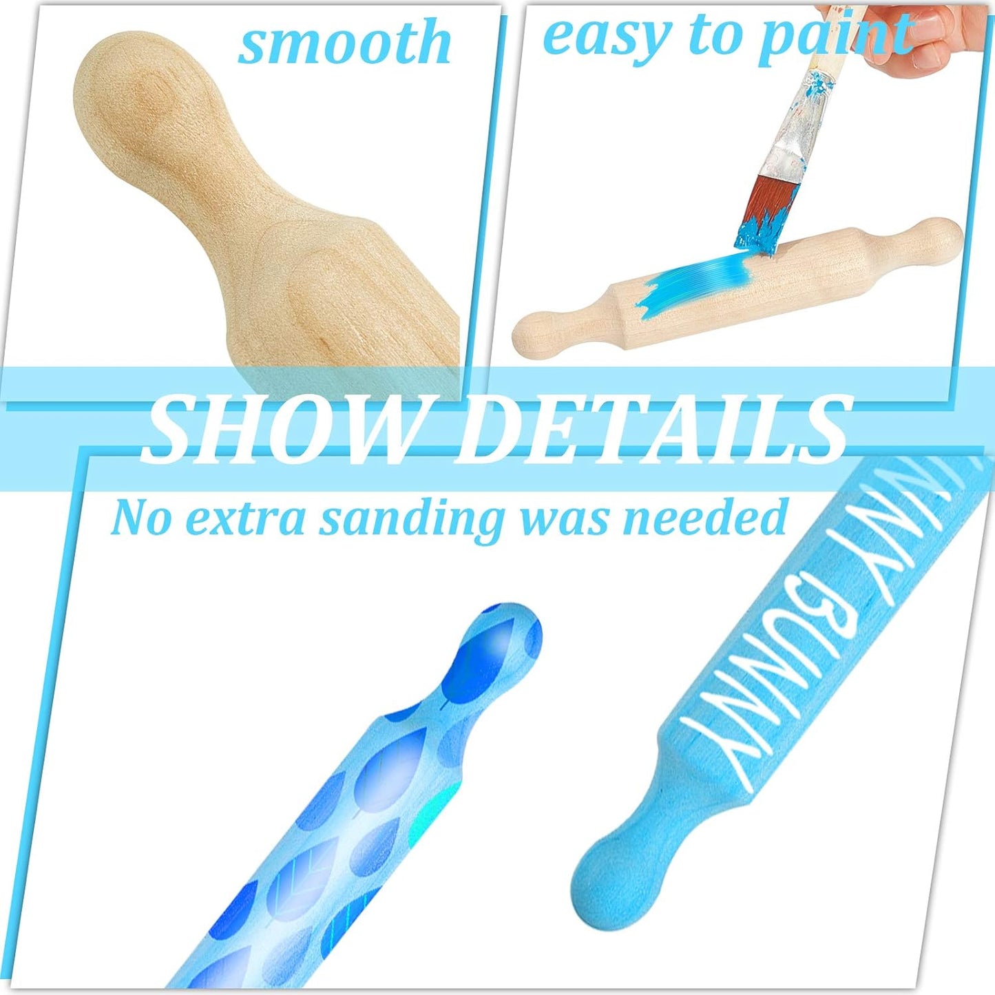 Suclain 30 Pcs Wooden Mini Rolling Pin Long Kitchen Baking Small Dough Rolling Pin for Children Fondant Pastry Pizza Crafting and Imaginative Play for Halloween and Christmas Presents (6 Inches)