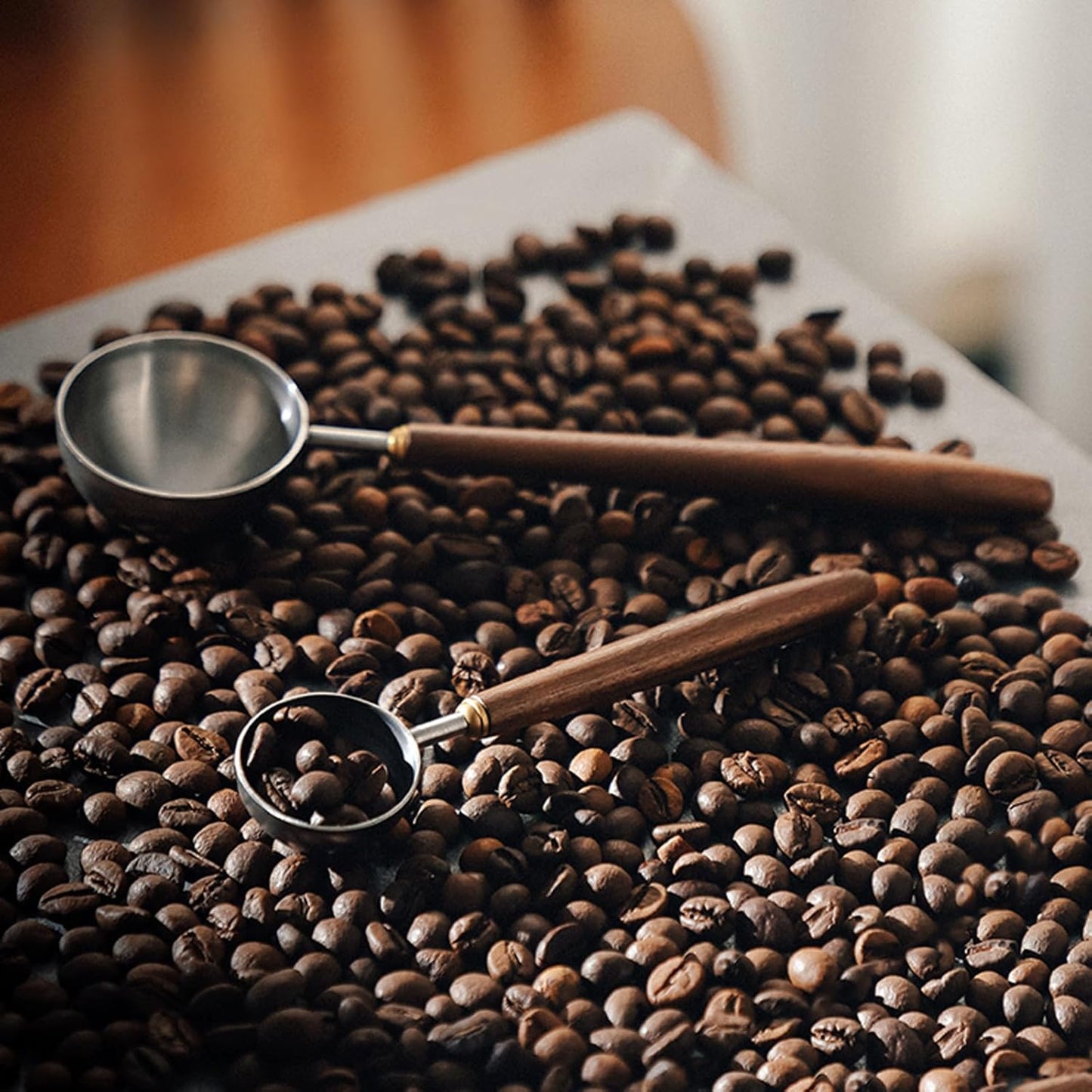 Coffee Spoon - Vintage Walnut Wood Handle, Stainless Steel Coffee Scoop ，Stainless Steel Tea Scoopand Seasoning Spoons (1, Silver, 10g Capacity)