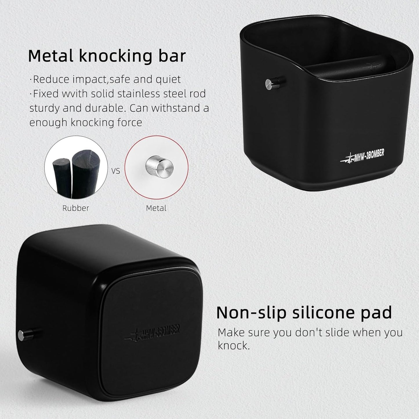 MHW-3BOMBER Espresso Knock Box, 1.2L(15 Cups) Coffee Knock Box with Clean Set and Removable Knock Bar for Espresso Puck, Coffee Ground, Durable Espresso Accessories, CS7091-OS