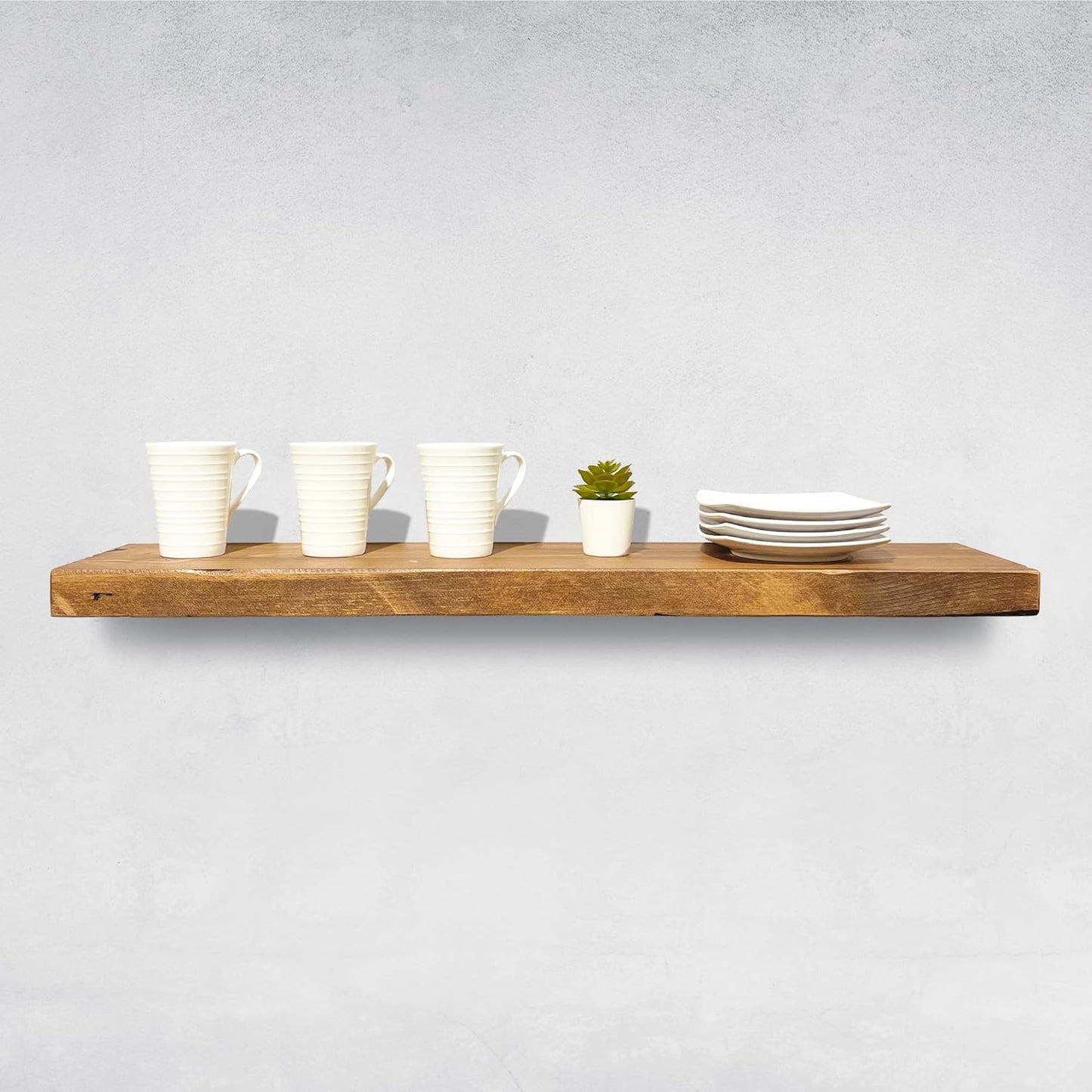 URBANDI, Rustic Floating Shelves, Set of 2, Hidden Bracket, Solid Wood, Heavy Duty, Wall Mounted Shelves, (Brown, 36Wx8D)
