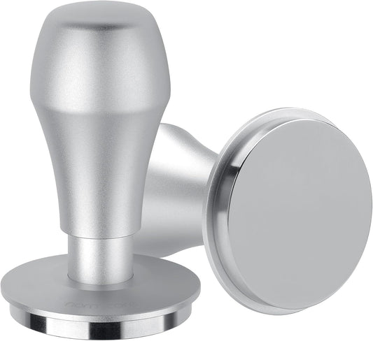 Normcore 58mm Coffee Tamper V4.1 with Click Sound Feedback, Spring Loaded Tamper With Flat Base, Compatible with 58mm Standard Baskets, Anodized Aluminum Handle, Silver