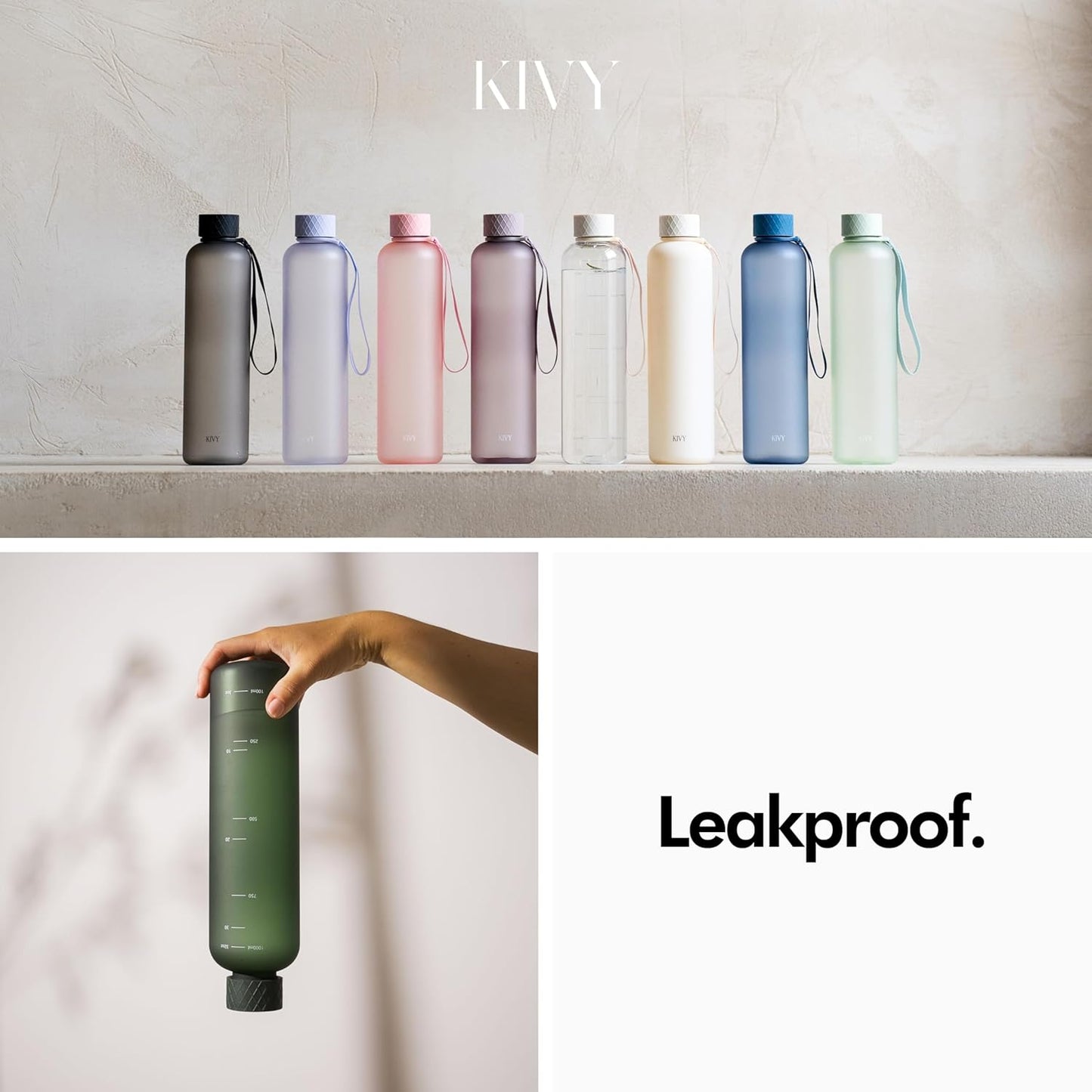 KIVY Slim Water Bottle 50oz [Lightweight & Shatterproof] - Reusable Tritan Water Bottle - Leak Proof Water Bottle for Women & Men - No Spill - Dishwasher Safe