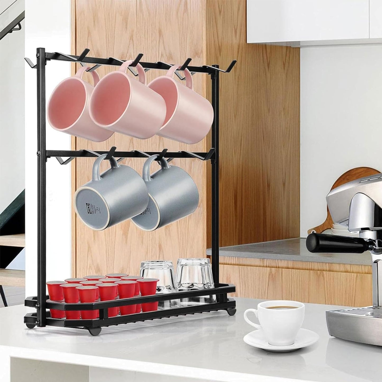 FANGSUN Large Coffee Mug Holder Stand Countertop, Tree Rack for 14 Mugs, 2 Tier Counter Display Storage, Metal Wire Tea Cup Holder for Coffee Station Kitchen Organizer, Not Included Mugs