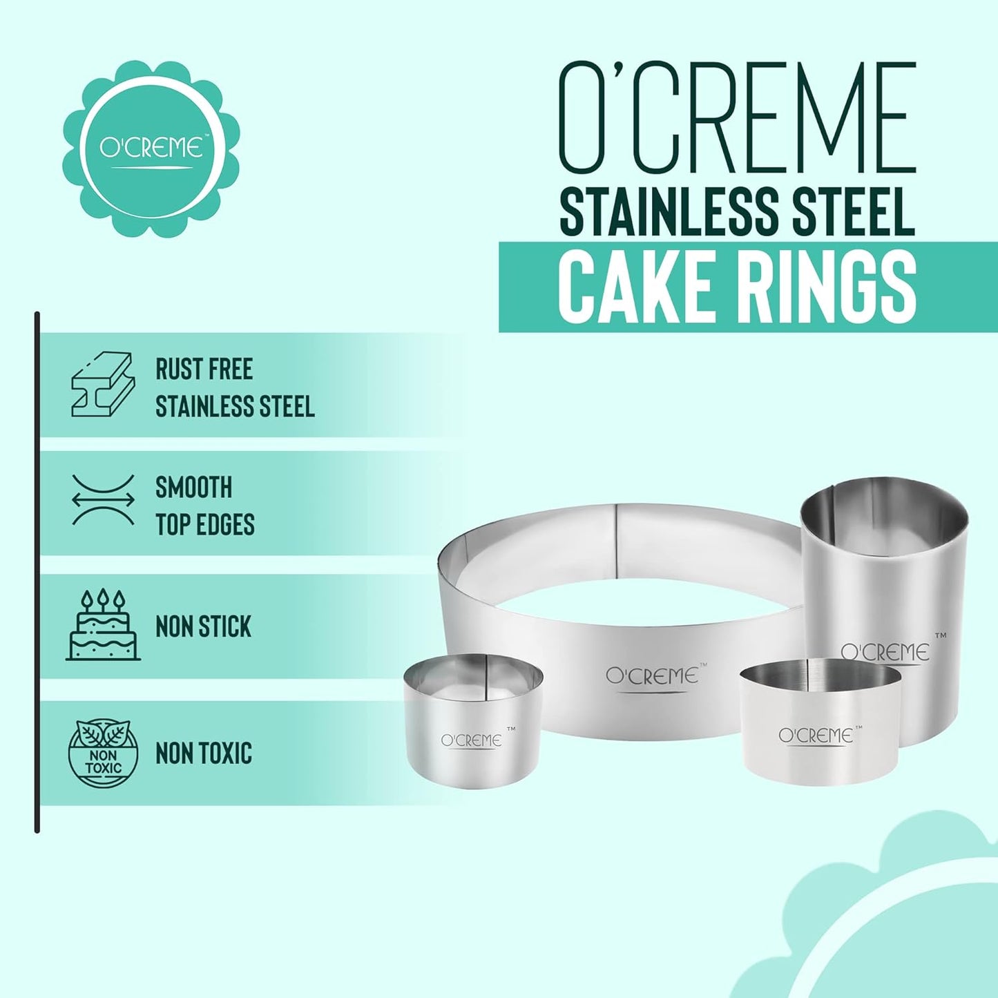 O'Creme Cake Ring Sturdy Stainless Steel Round Mousse Cake Ring Mold for Baking, Dessert Cake Decorating Pastry Rings 2-3/4 Inch Diameter x 3 Inch High