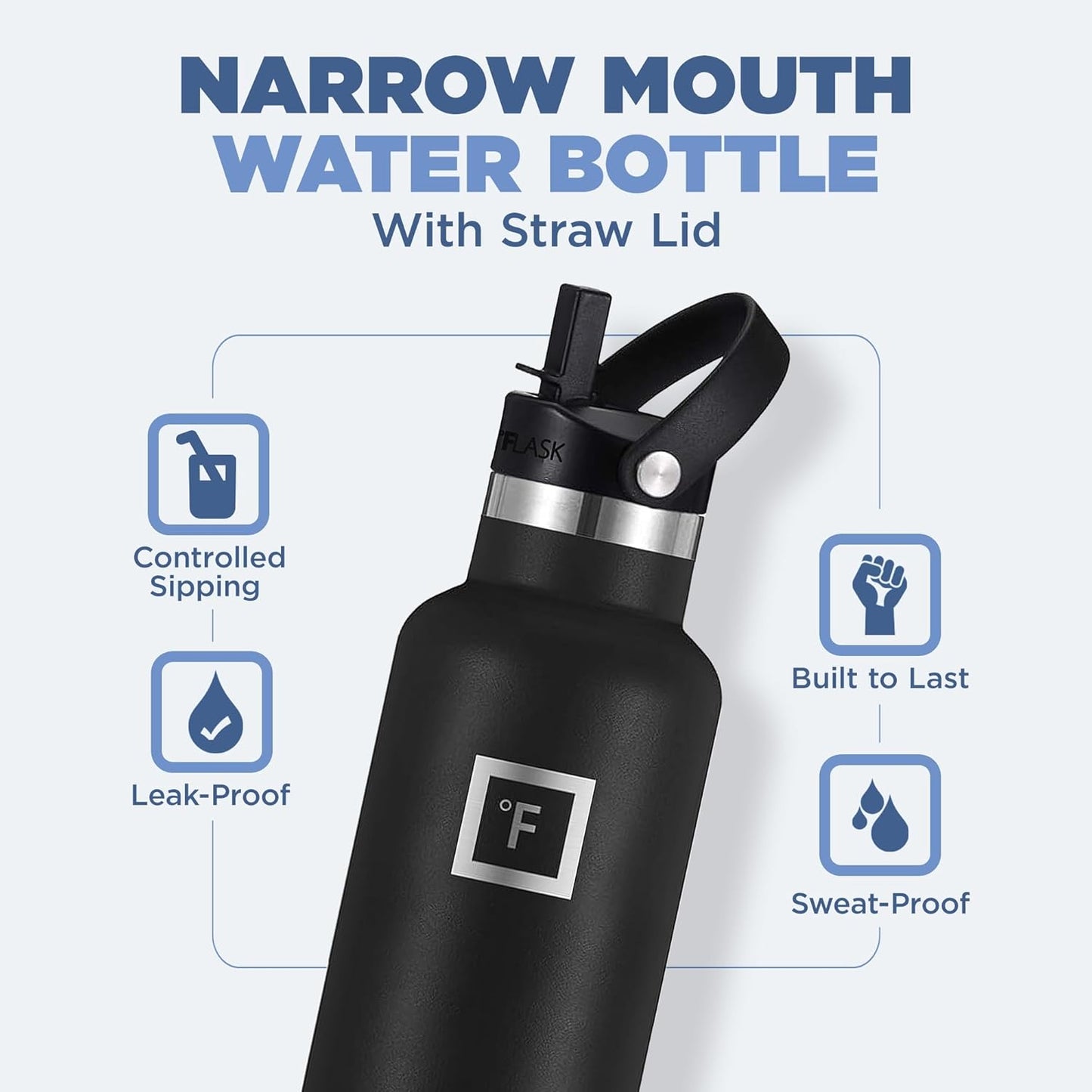 IRON °FLASK Camping & Hiking Hydration Canteens - 3 Lids (Narrow Straw Lid) Leak Proof Vacuum Insulated Stainless Steel - Hot & Cold Double Walled Sports Water Bottle - Blue Waves, 24 Oz
