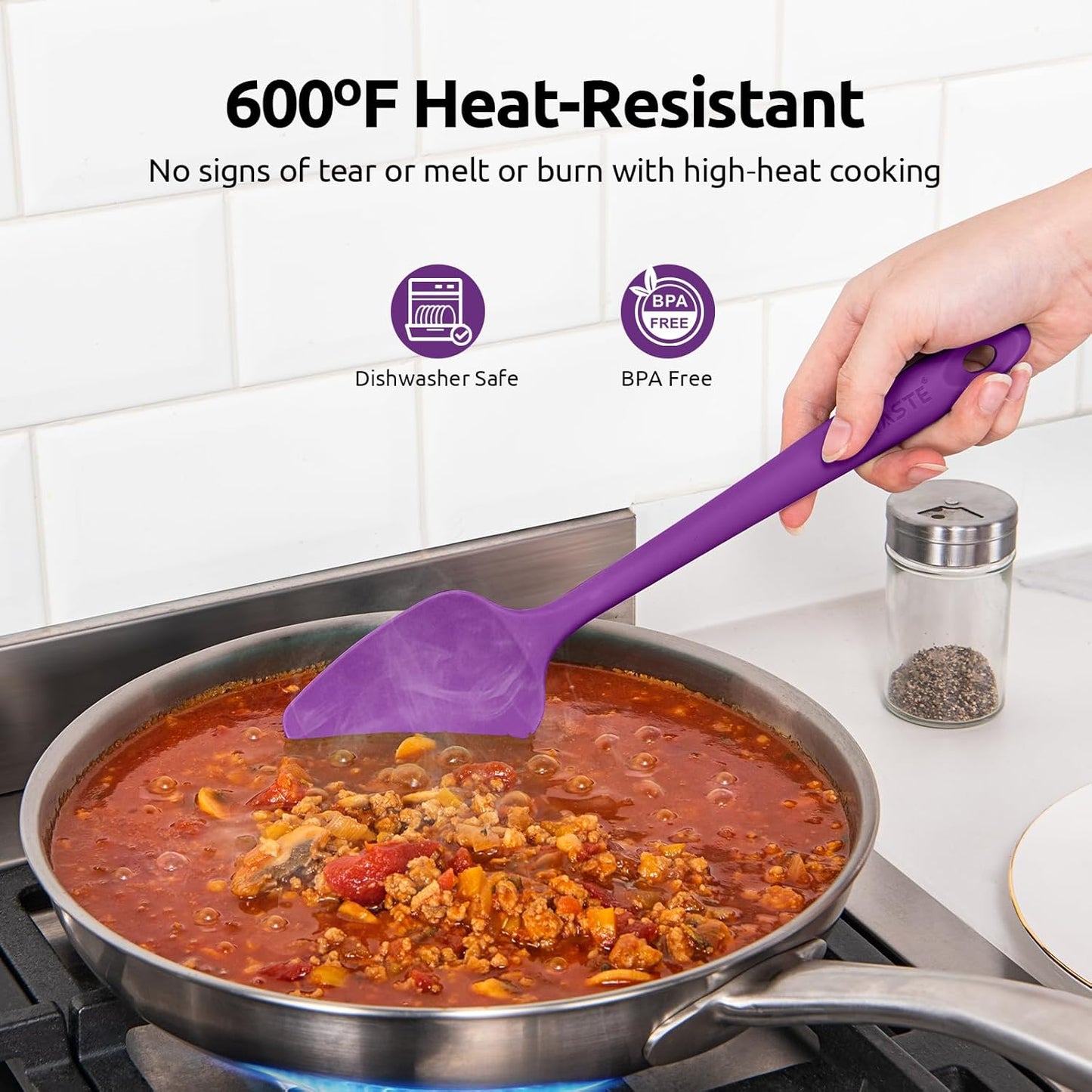 U-Taste Heat Resistant Silicone Spatula - 600ºF Hot-Proof Food Grade Kitchen Baking Bowl Scraper, Flexible and Sturdy Rubber Cooking Utensil for Mixing Scraping in NonStick Cookware (4 Pcs, Colorful)