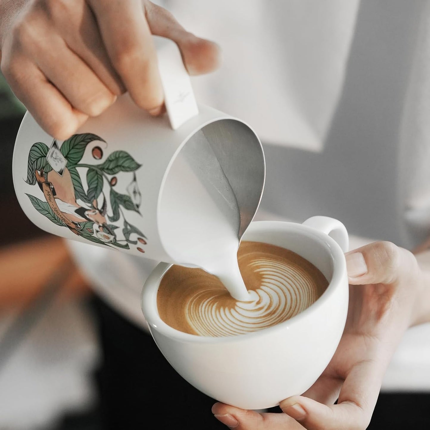 MHW-3BOMBER Espresso Steaming Pitcher Milk Frothing Pitcher Stainless Steel Milk Coffee Cappuccino Latte Art Barista Cup (Origin White, 20 Ounces) P5544