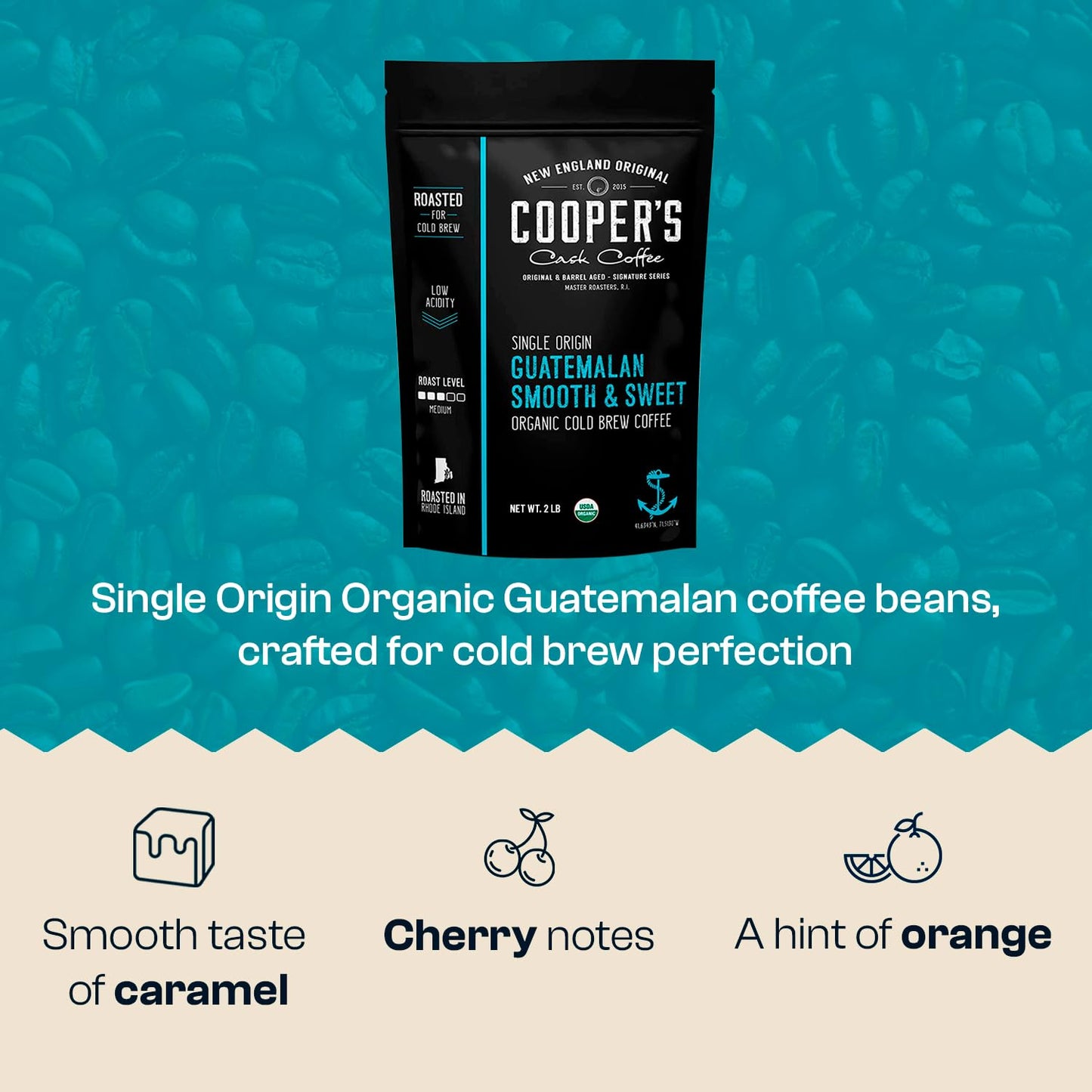 Organic Cold Brew Coffee - Guatemalan Coffee Beans Crafted For Cold Brewing - Whole Bean or Coarse Grind, Medium Roast, 2 lb