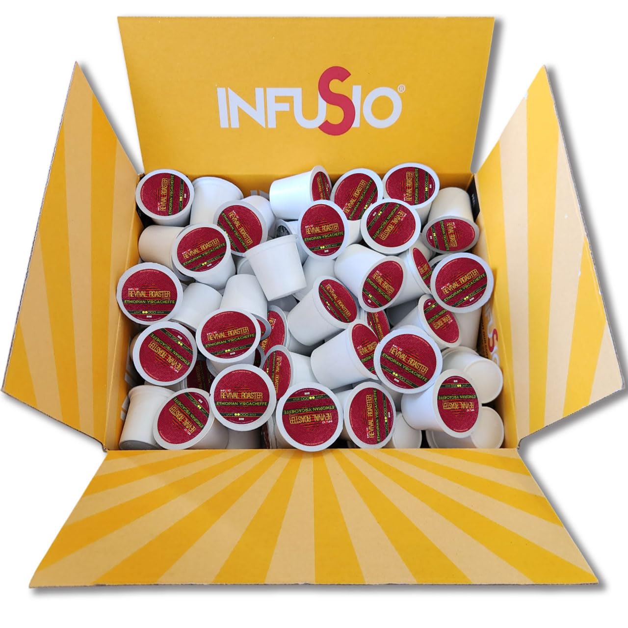 InfuSio Coffee Pods – 96 Count, Ethiopian Yirgacheffe (Light Roast Coffee) Single Serve Coffee Pods for Keurig K Cup® Brewers, Compatible with Keurig 2.0 Brewers