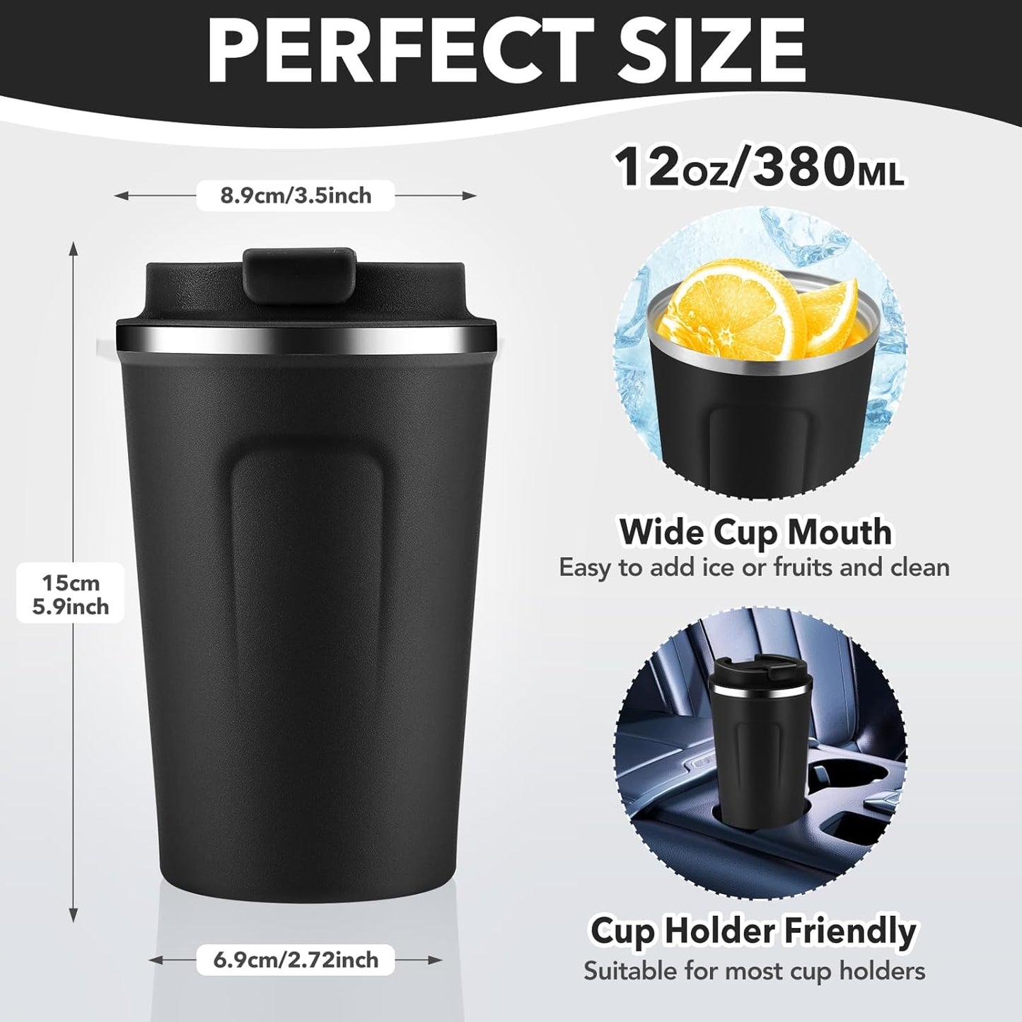 Volhoply 12 oz Double Wall Insulated Vacuum Travel Coffee Mug with Flip Lid Bulk 4 Pack,Reusable Stainless Steel Leak Proof Coffee Cups,Portable Cafe Thermal Tumbler for Cold Drinks(Assorted,4 Set)