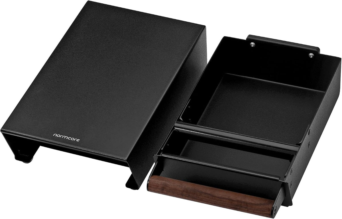 Normcore Espresso Knock Box Drawer, 304 Stainless Steel with Removable Knock Bar, Non-Slip Base & Walnut Wood Handle, Mirror Finish, Size S,Walnut