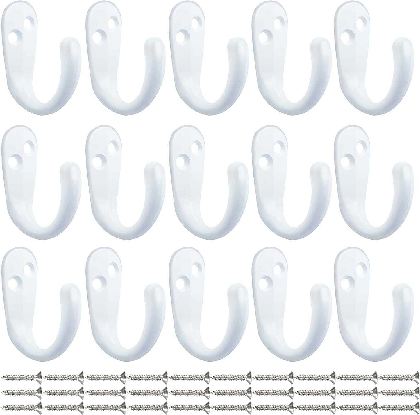 IBosins 15PCS Coat Hooks Wall Mounted Single Prong Robe Hook for Hanging Towel Hooks with 30 Screws for Bags, Hat, Cap, Scarf, Cup (White)