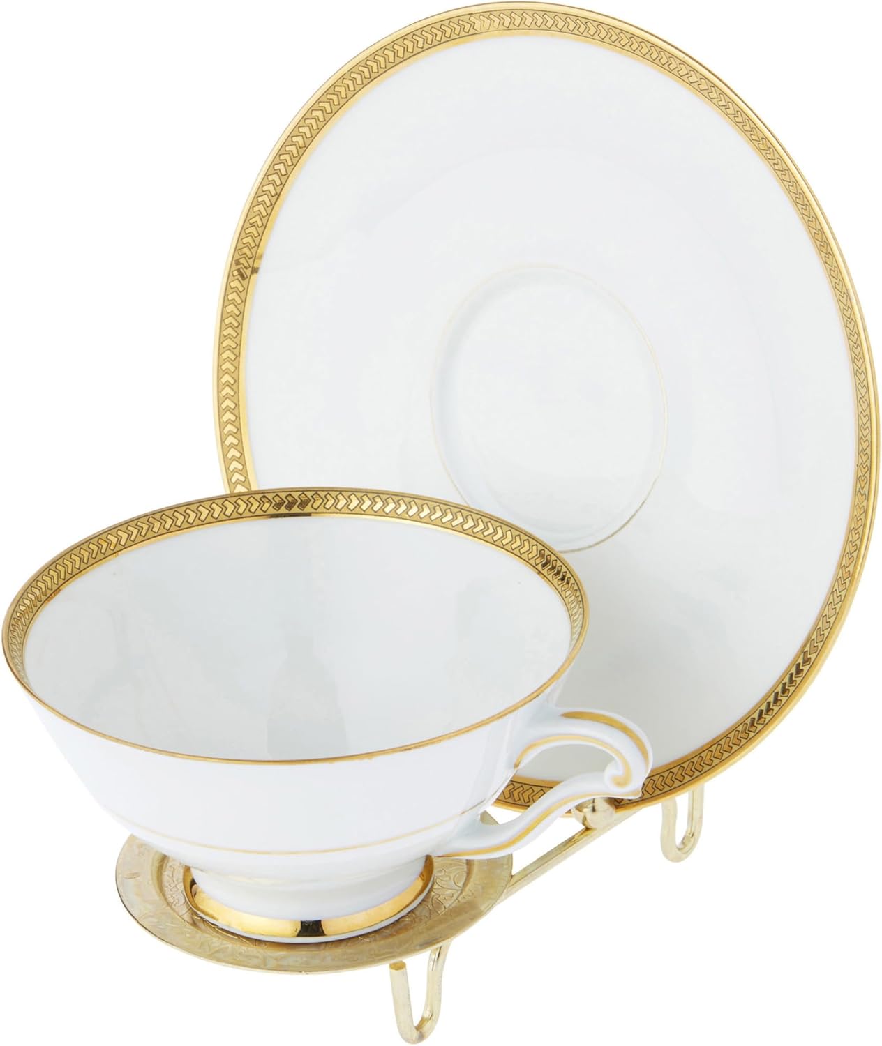 Bard's Ornate Shiny Gold-toned Cup and Saucer Stand, 3" H x 2.75" W x 4" D