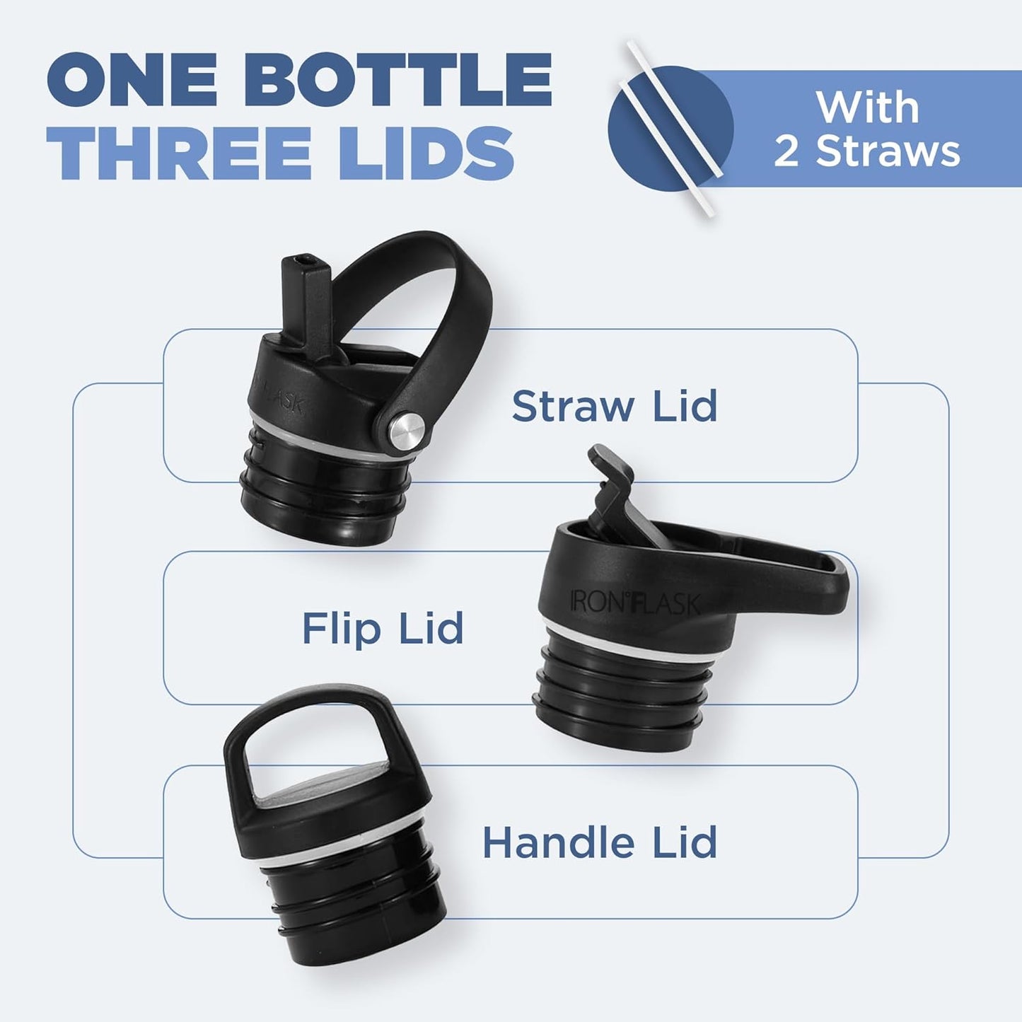 IRON °FLASK Camping & Hiking Hydration Canteens - 3 Lids (Narrow Straw Lid) Leak Proof Vacuum Insulated Stainless Steel - Hot & Cold Double Walled Sports Water Bottle - Cotton Candy, 64 Oz