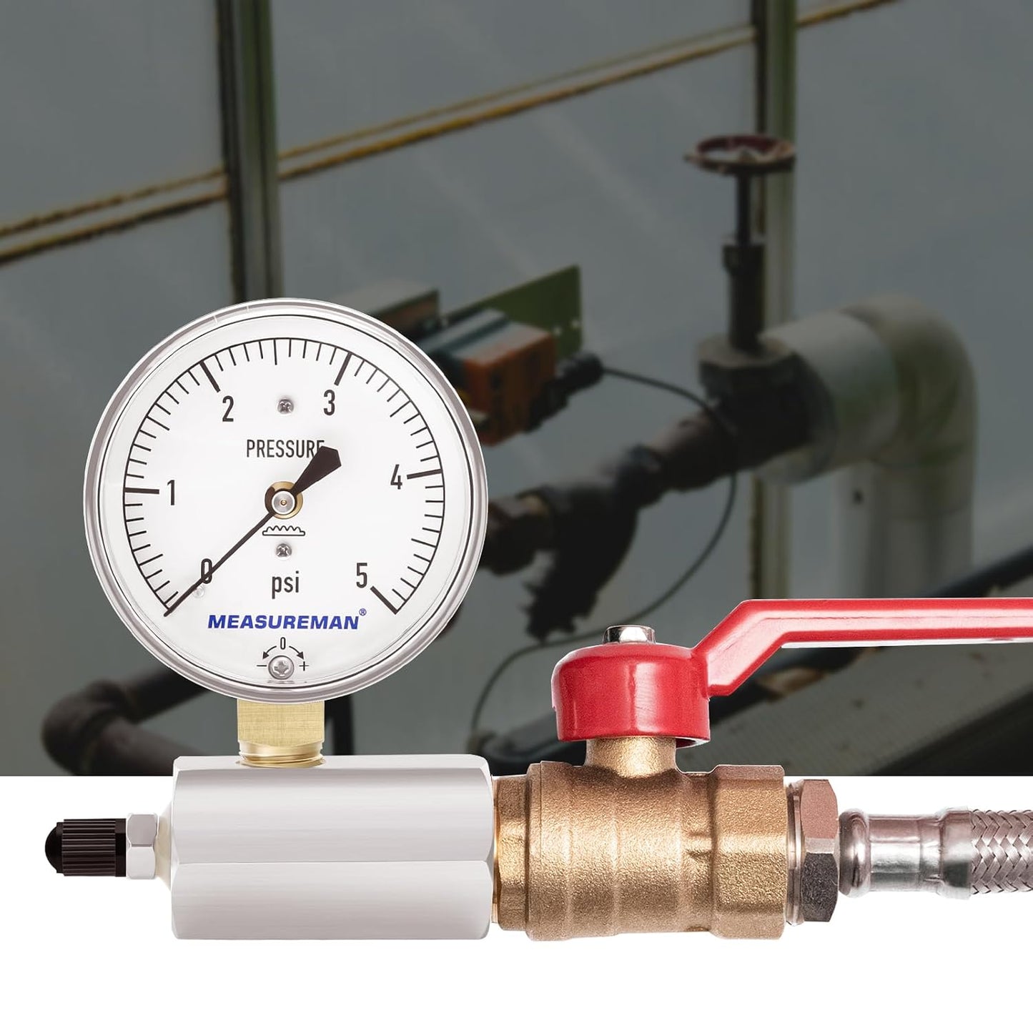 MEASUREMAN Diaphragm Type Capsule Low Pressure Gauge with Valve，3/4" FNPT Connection， 2-1/2" Dial, Adjustable, 0-5Psi