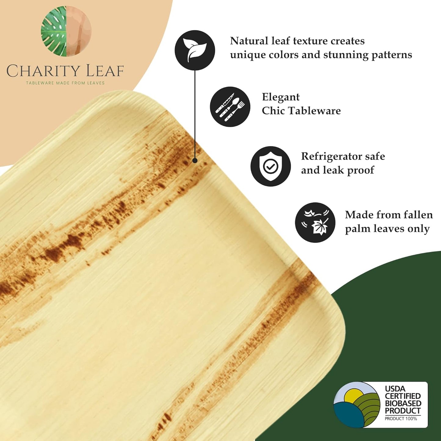 Charity Leaf Disposable Palm Leaf 22" x 12" Trays (25 pieces) Bamboo Like Serving Platters, Disposable Boards, Eco-Friendly Dinnerware For Weddings, Catering, Events