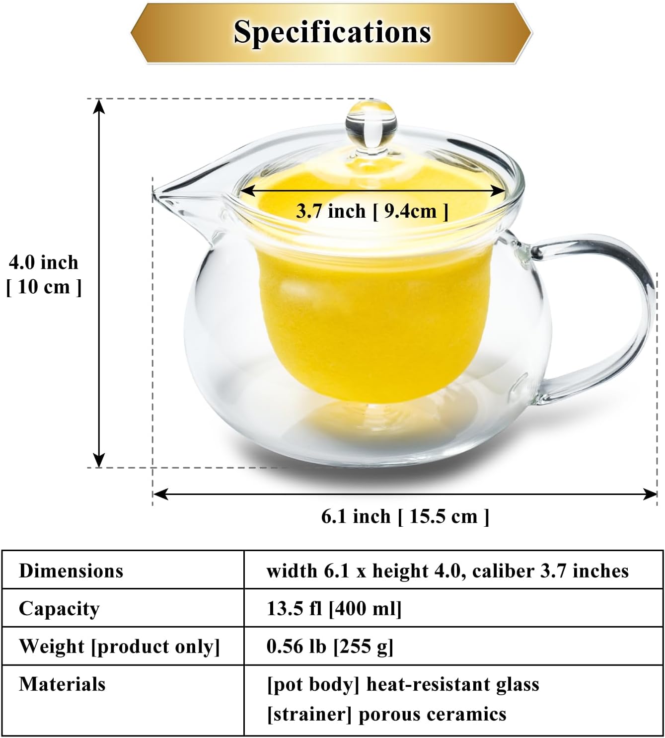 Heatproof Glass Teapot 13.5 fl (400 ml) with Removable Ceramic Infuser strainer Ha-Pot Made in Japan (Green)