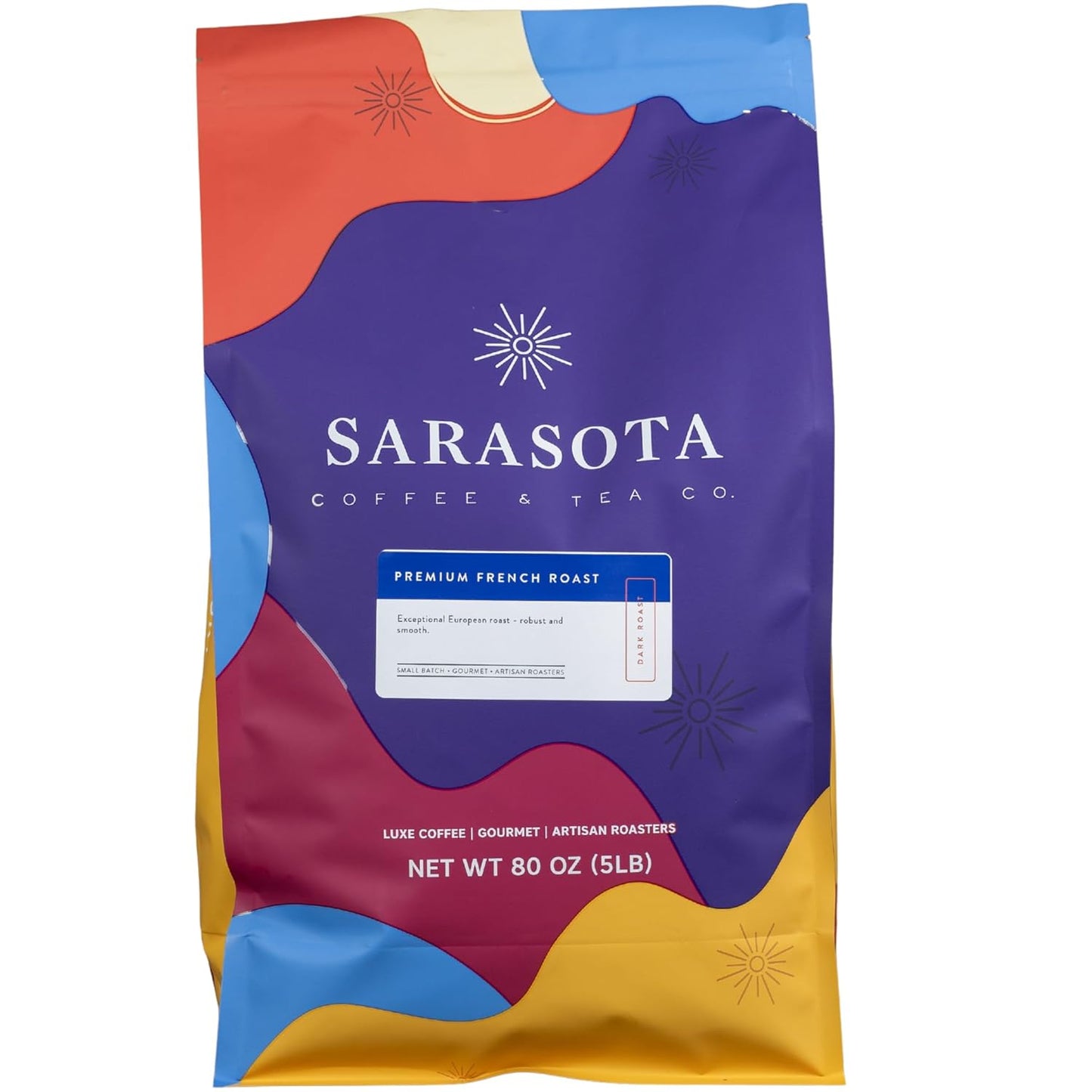 Sarasota Coffee Whole Bean Cubano European French Roast | Dark Roast Gourmet Coffee Beans | Low Acid, Mold Free, Specialty Grade Bulk Coffee Beans | 5lb (80 oz)