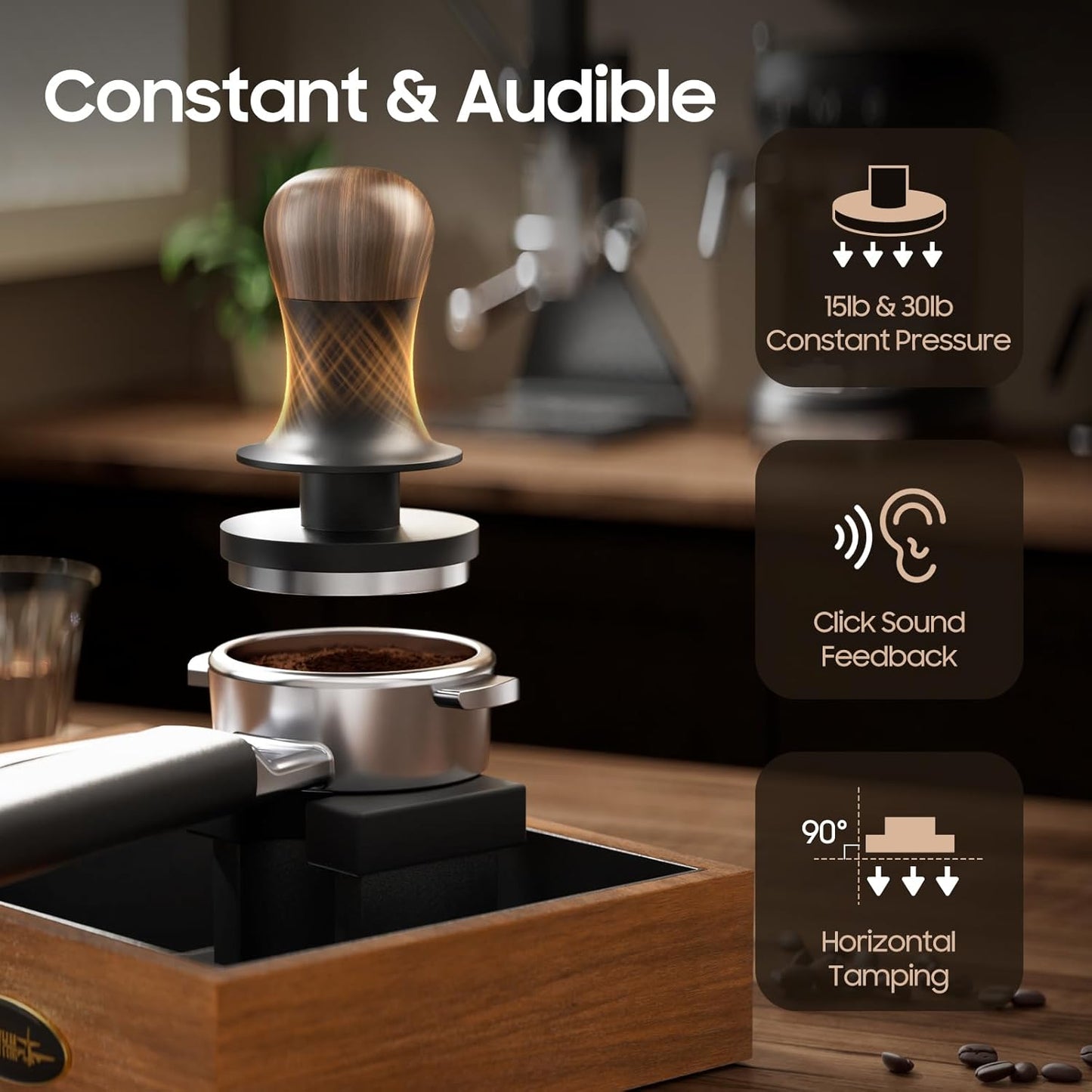 MHW-3BOMBER Espresso Tamper 49.7mm with Sound Feedback, Calibrated Coffee Tamper 30lbs, Tamper for ROK Espresso Maker, Flat Base T7069F-OS