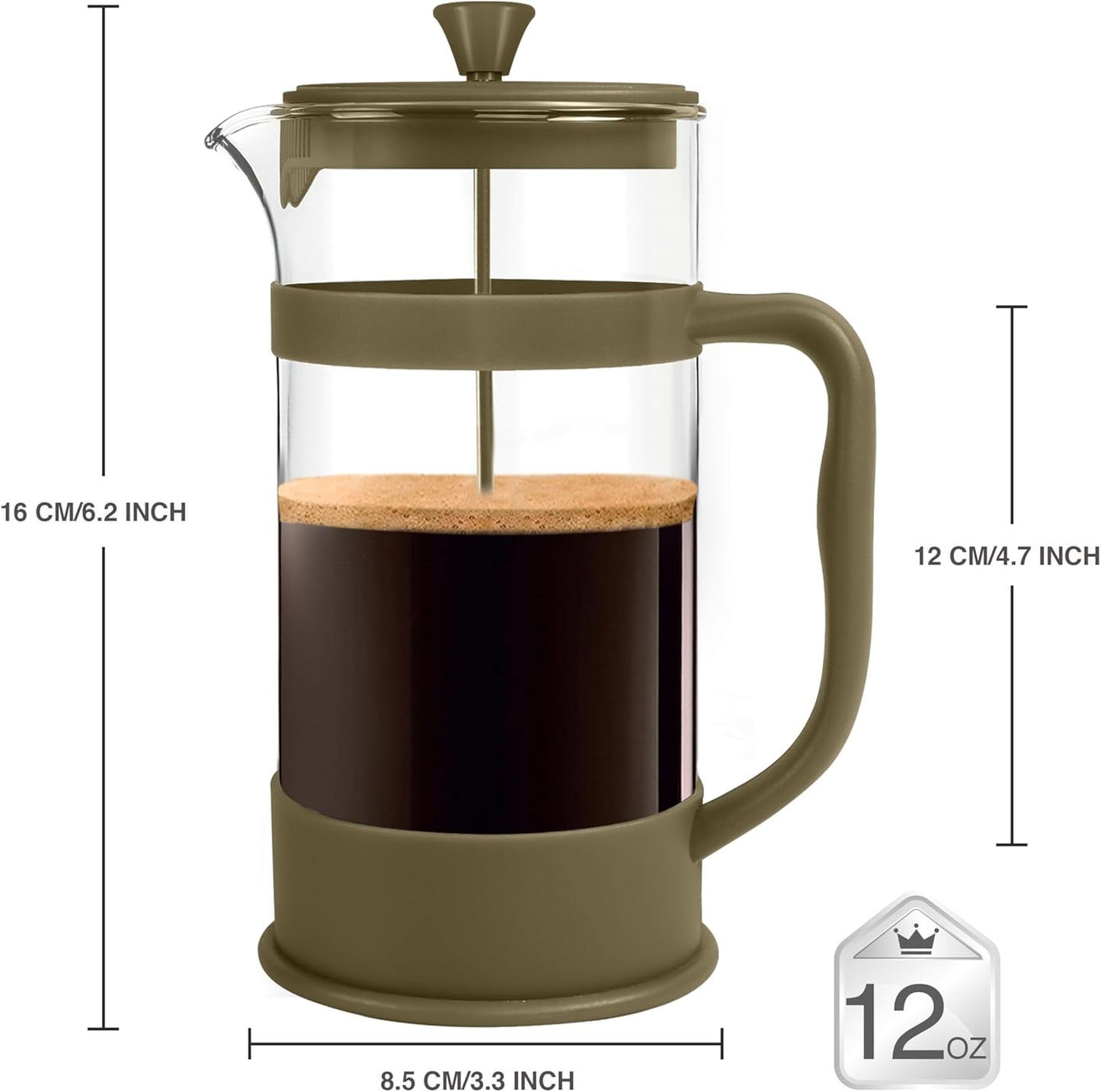 Utopia Kitchen 12 Ounce 0.35 Liter French Press Coffee Maker, Tea Maker, Travel Coffee Presses, Heat Resistant Thickened Borosilicate Coffee Pot for Camping Travel Gifts, Gold Pack of 1