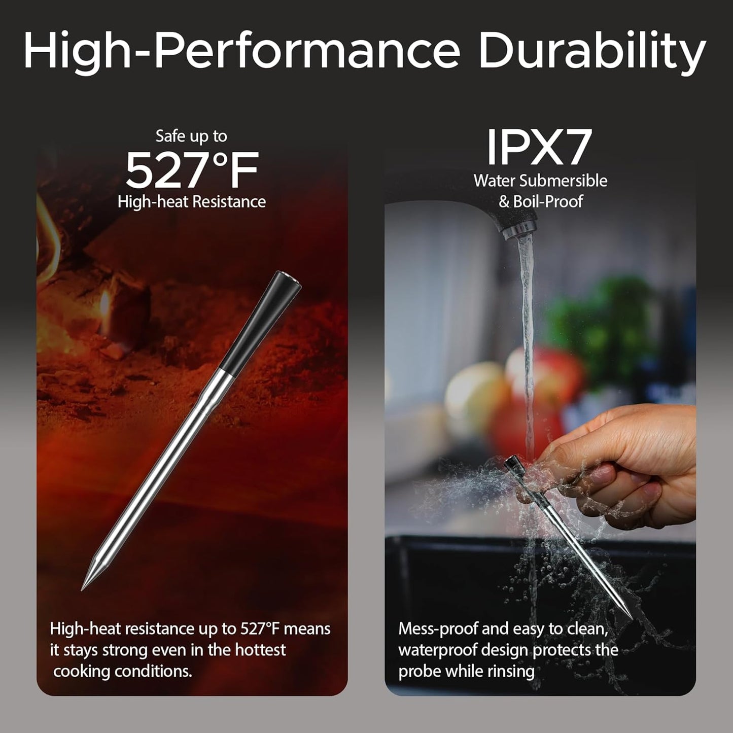 CulinaMeter Two: 2 Probes Wireless Meat Thermometer with LCD Screen, 700FT Digital Cooking Food Thermometer for Beef Lamb Turkey, Dual Sensor Measures Internal & Ambient Temp