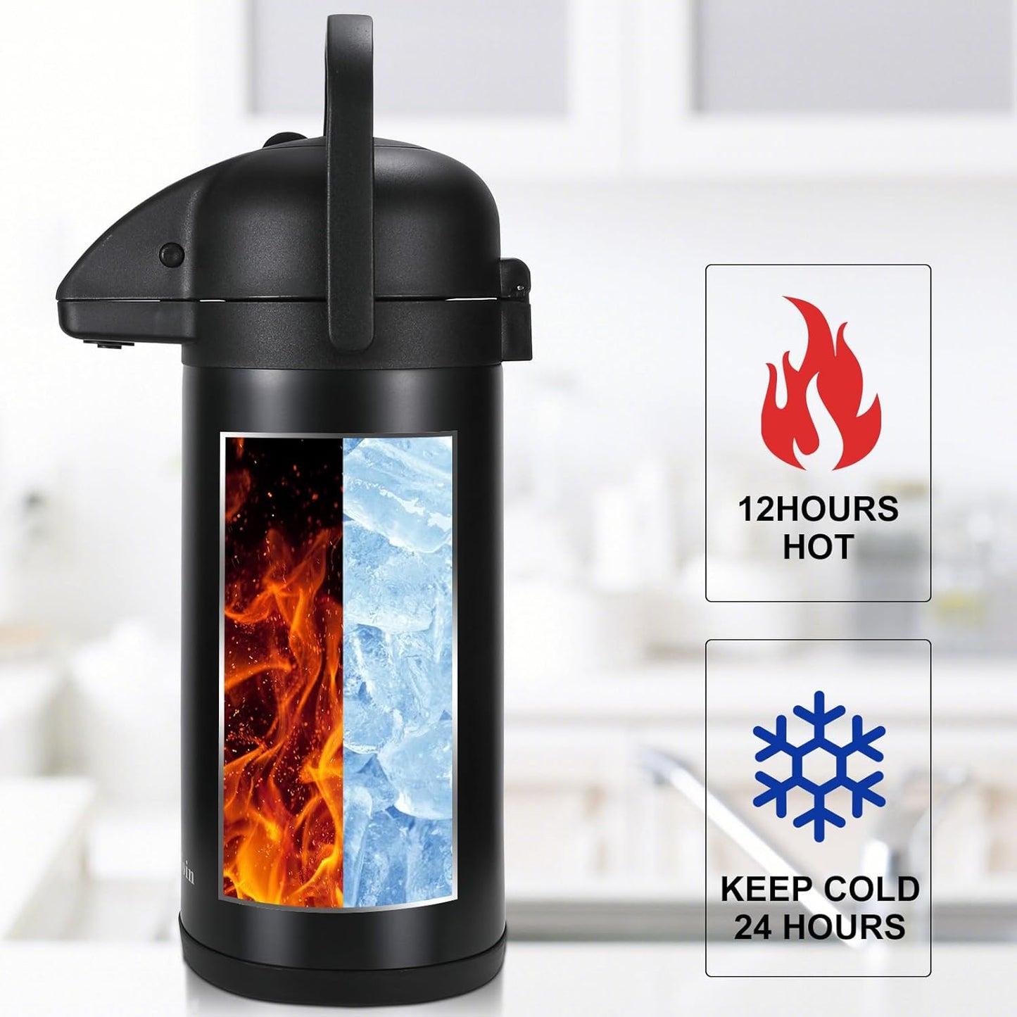Updated Airpot Coffee Dispenser with Pump,102OZ Insulated Thermal Coffee Carafe for Keeping Hot - Cold Water, Party Chocolate Drinks & Stainless Steel Thermos Urn Large Thermal Hot Drink (Black)