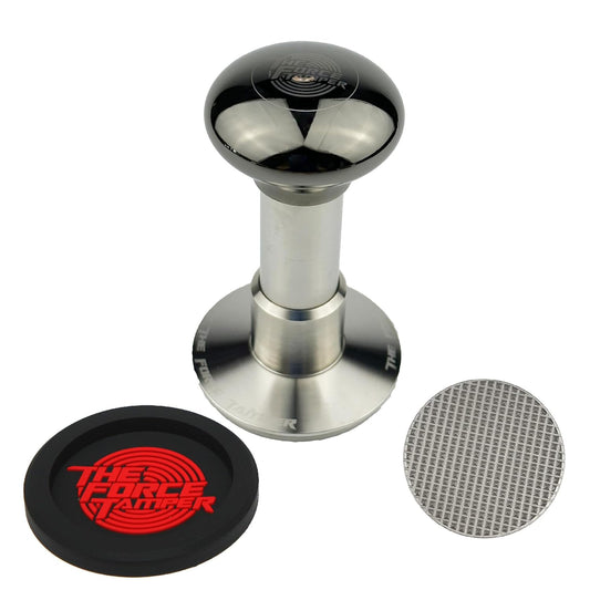 The Force Tamper Automatic Impact Adjustable Constant Pressure and Autoleveling Coffee Tamper Black Mirror Jellyfish AL Handle Set Pro (Waffle-Set, 58.50mm)