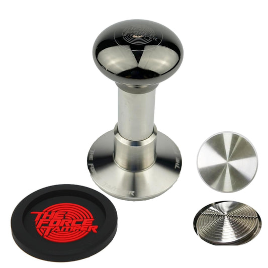 The Force Tamper Automatic Impact Adjustable Constant Pressure and Autoleveling Coffee Tamper Black Mirror Jellyfish AL Handle Set Pro (Ripple-Distribute, 53.50mm)